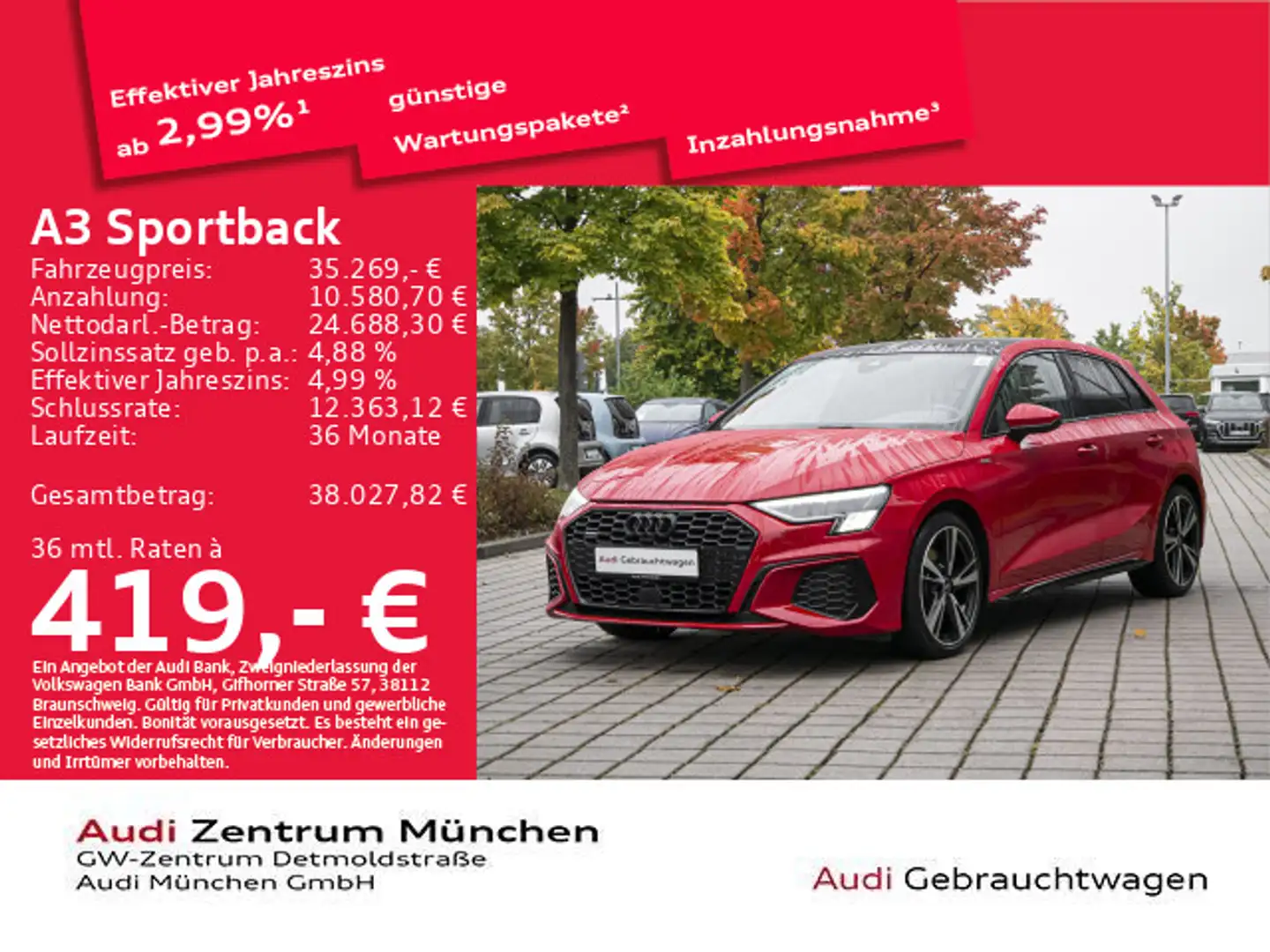 Audi A3 40 TFSI qu. S tronic S line Pano/AC Rot - 1