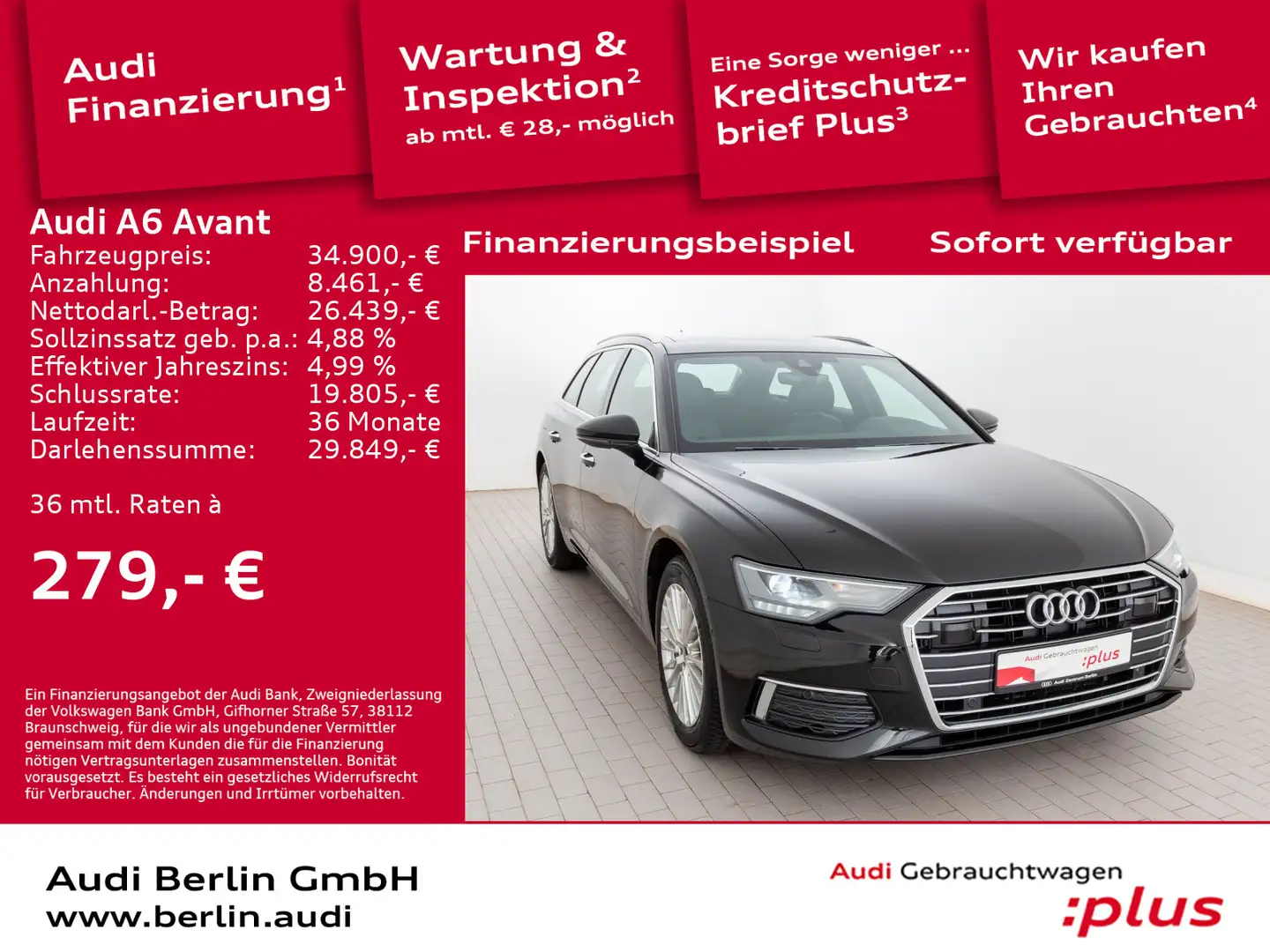 Audi A6 Design 40 TDI S tr. RFK NAVI PANO VIRTC Schwarz - 1