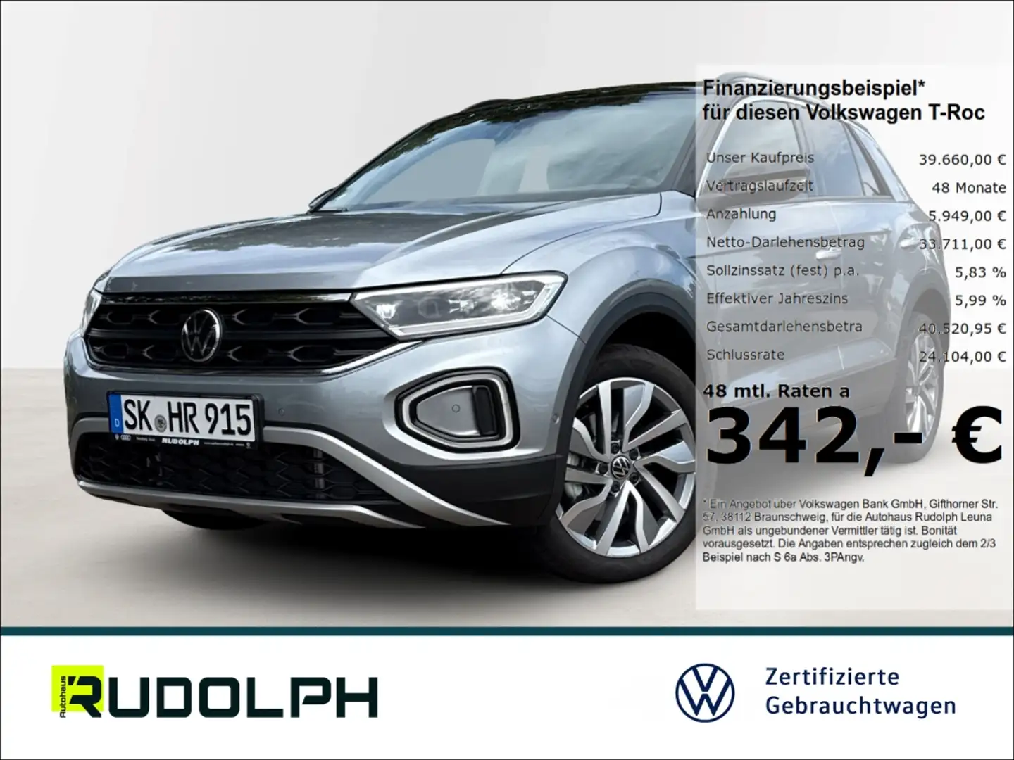 Volkswagen T-Roc Goal 2.0 TDI DSG LED Navi AHK ACC SHZ PDC Fernlich Silber - 1