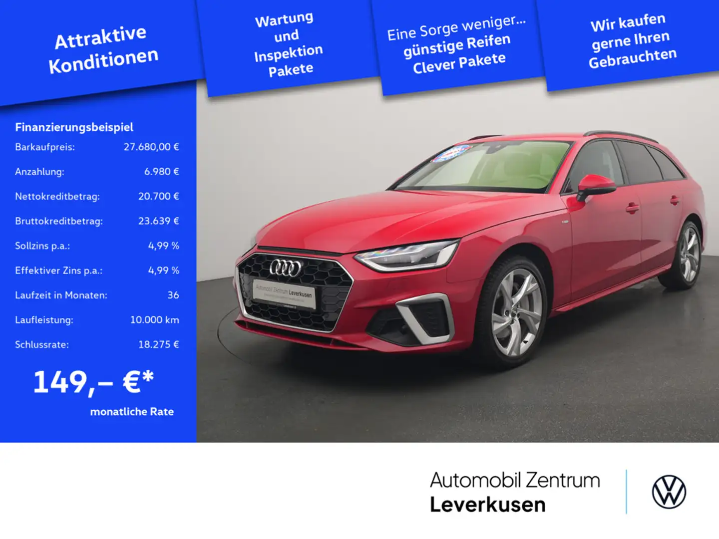 Audi A4 Avant S line STANDHZ MATRIX B&O SHZ NAVI A Rot - 1