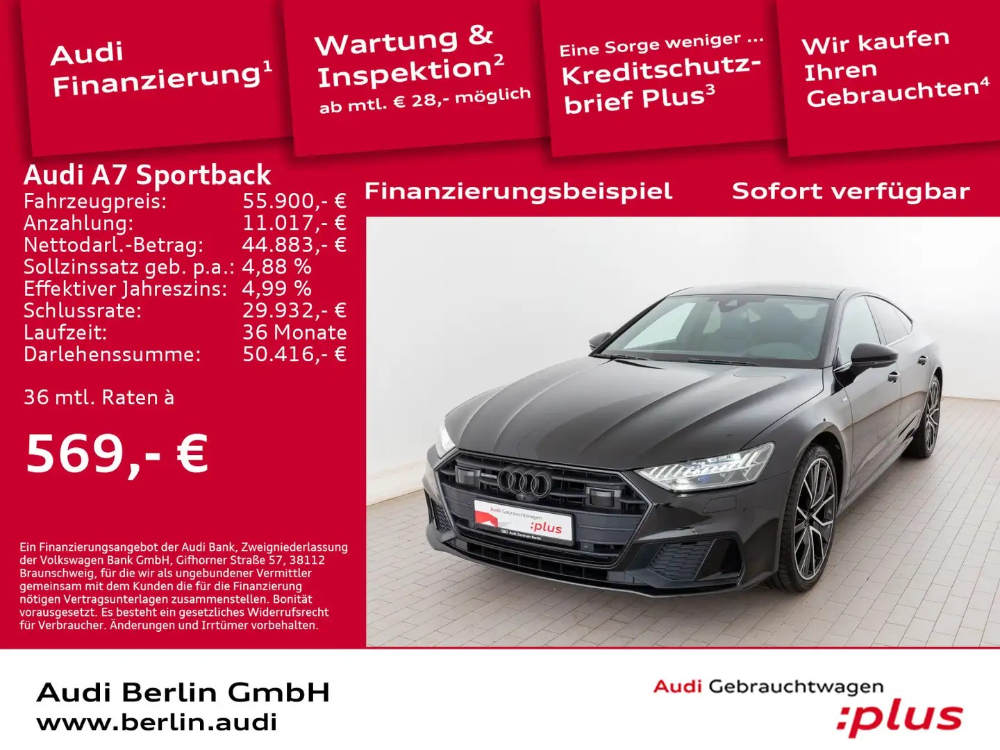 Audi A7 50 TDI qu. tiptr. MATRIX 360°K PDC Schwarz - 1