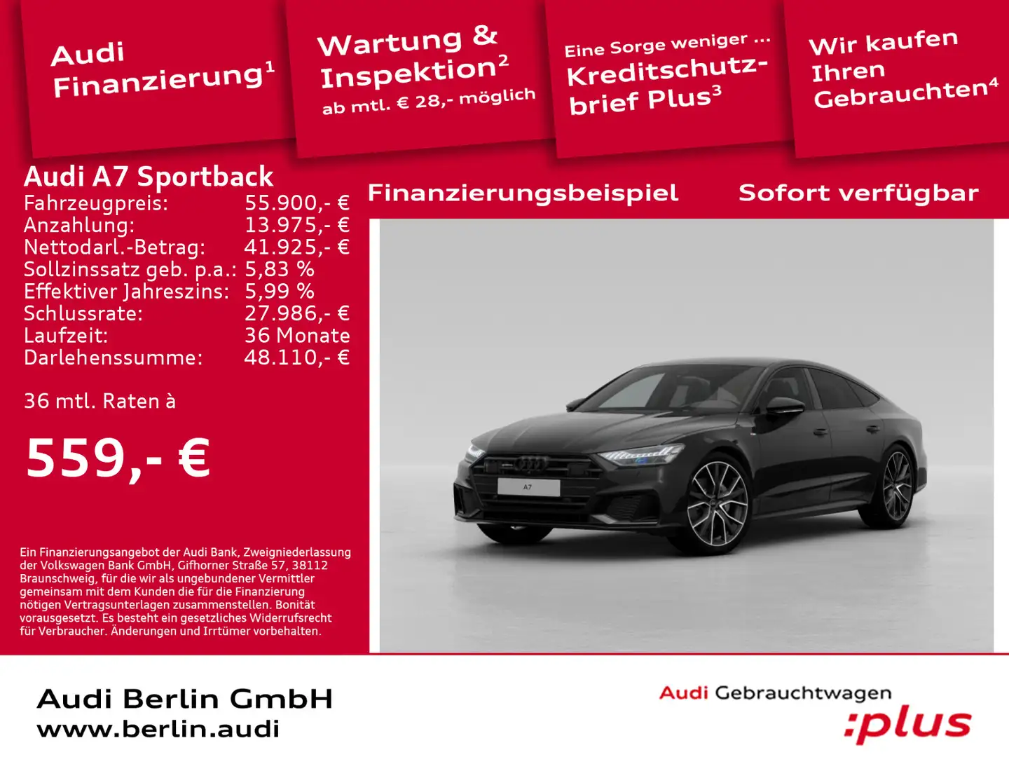 Audi A7 50 TDI qu. tiptr. MATRIX 360°K PDC Noir - 1