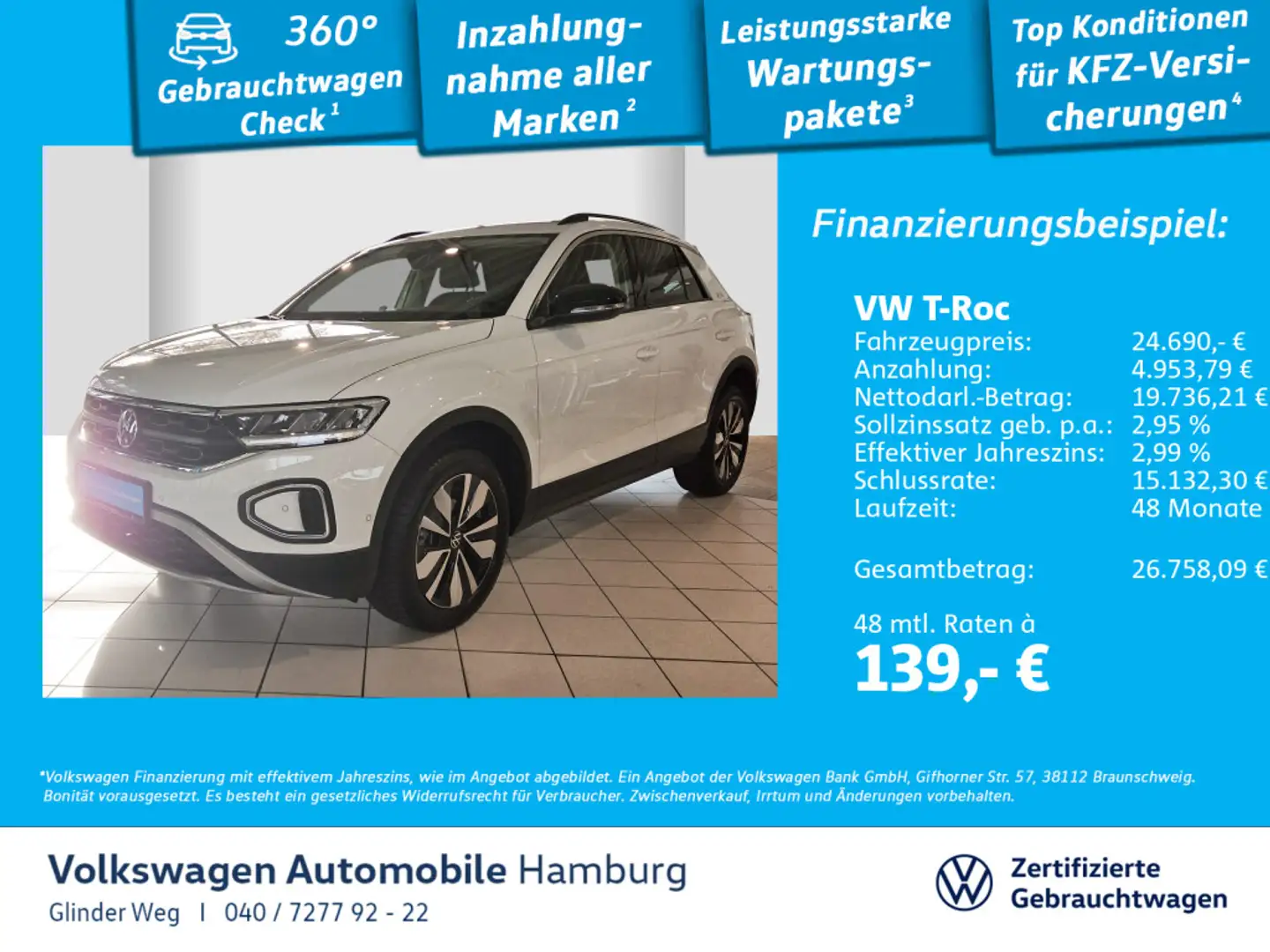 Volkswagen T-Roc 1.0 TSI Goal Navi Ganzjahresreifen Park As Weiß - 1