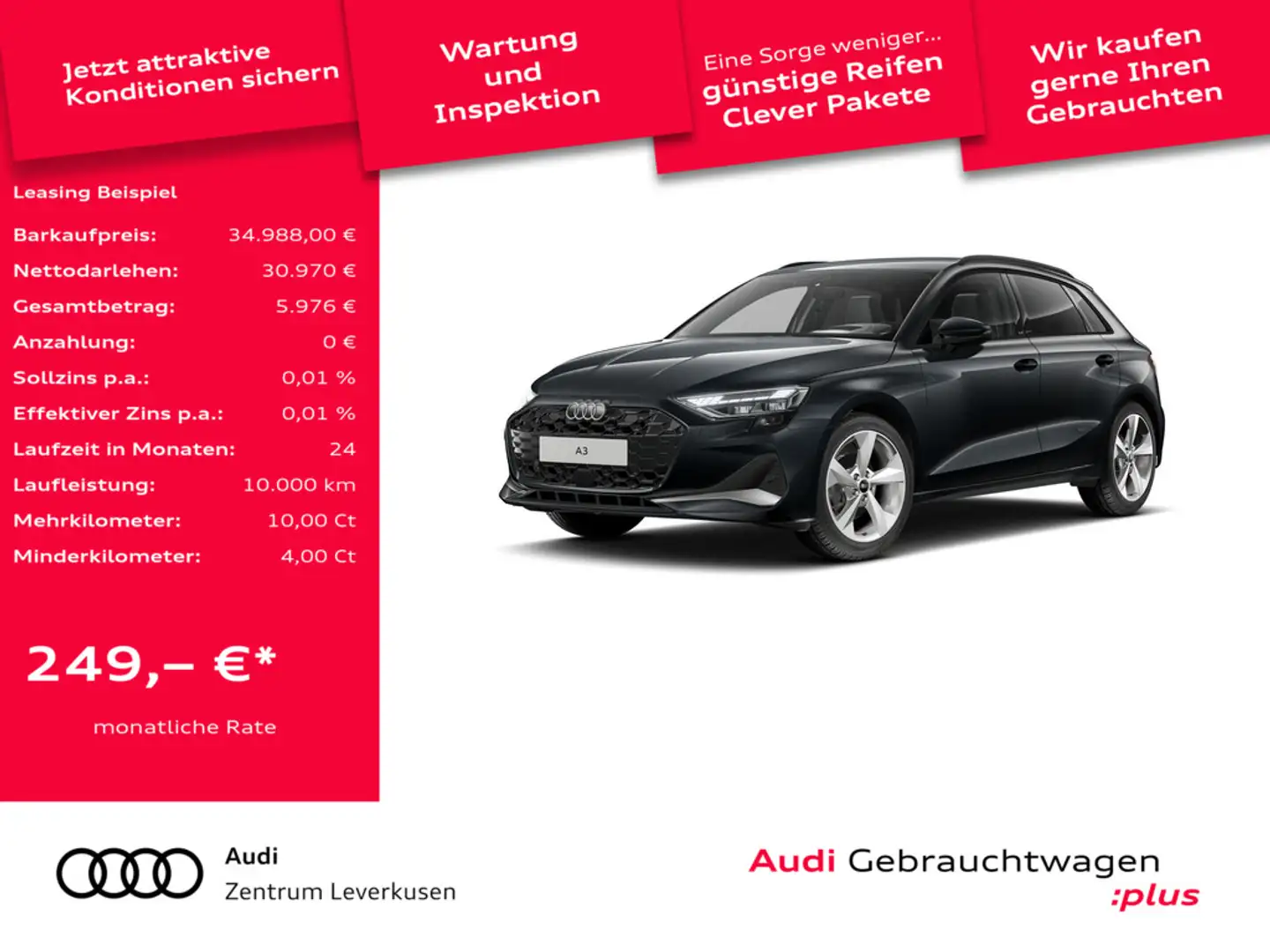 Audi A3 Sportback advanced STRON VIRT KAM CARPLAY SHZ Schwarz - 1