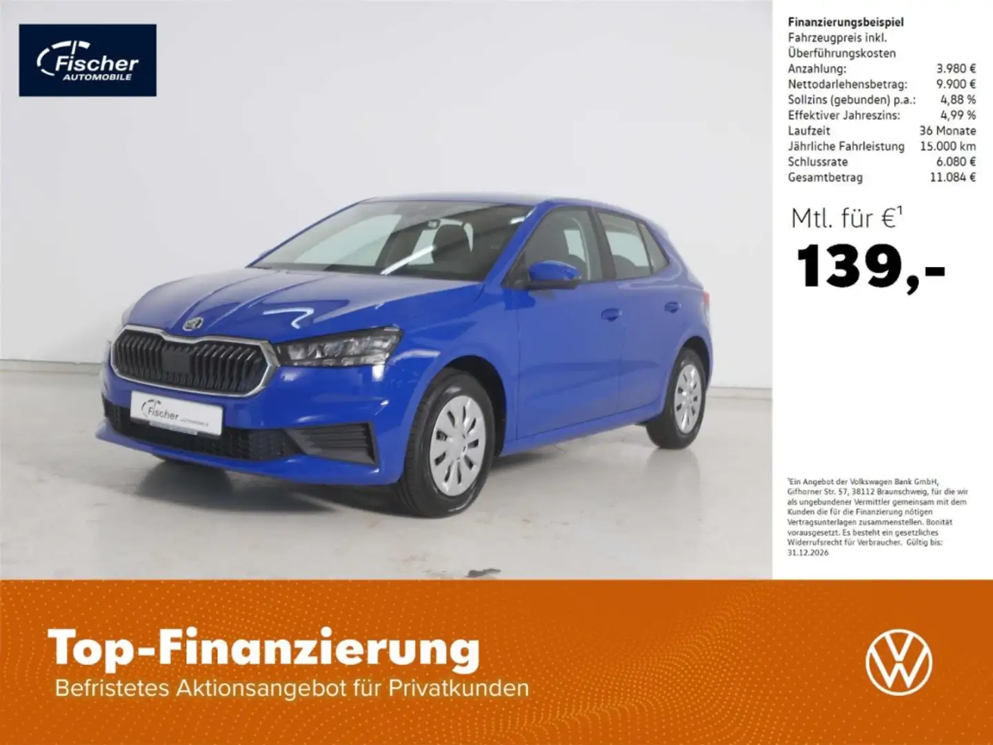 Skoda Fabia 1.0 TSI Active 5-Gang LED/Klima/DAB+ Blau - 1