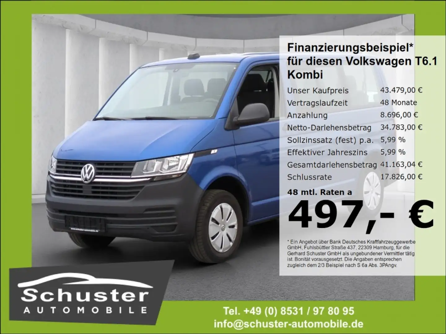 Volkswagen T6.1 Kombi 9-Sitzer TDI*DSG AHK Navi Temp PDCv+h Blau - 1