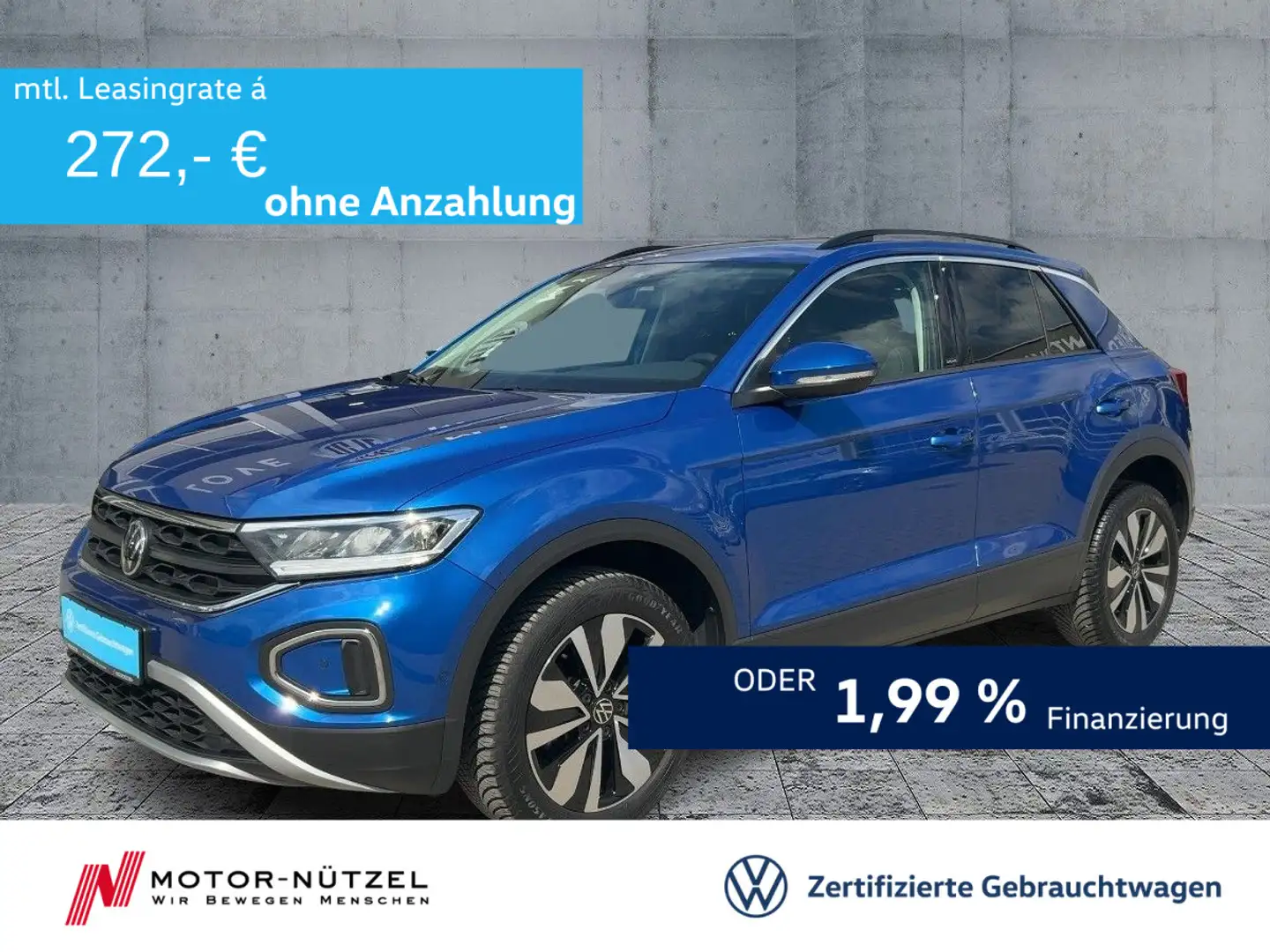 Volkswagen T-Roc 1.0 TSI MOVE 5JG+LED+NAVI+AHK+ACC+DAB+SHZ Blau - 1