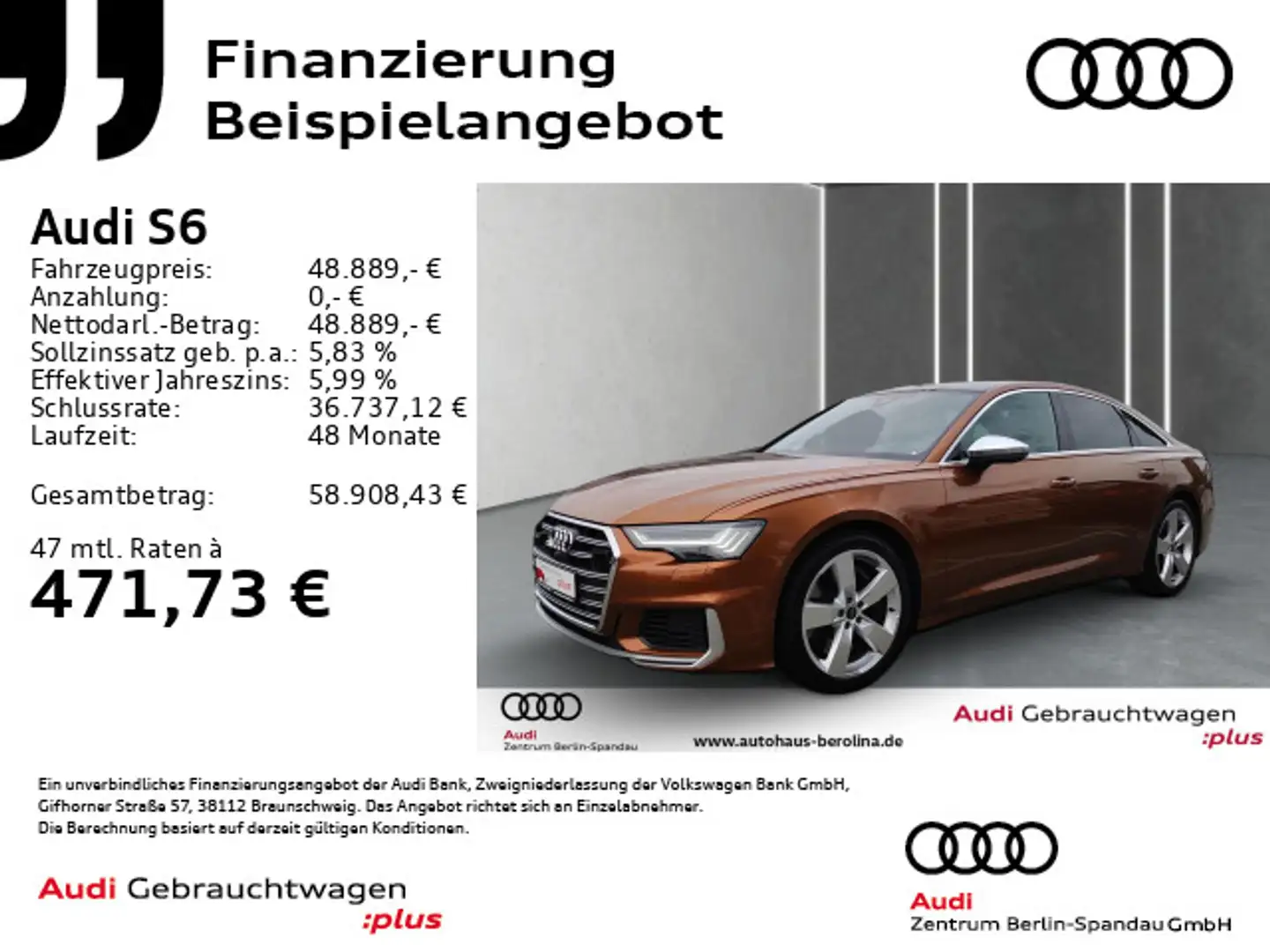 Audi S6 S6 Lim. *PANO*StdHz*HD-MATRIX*B&O*360°*AHK*ACC* Braun - 1