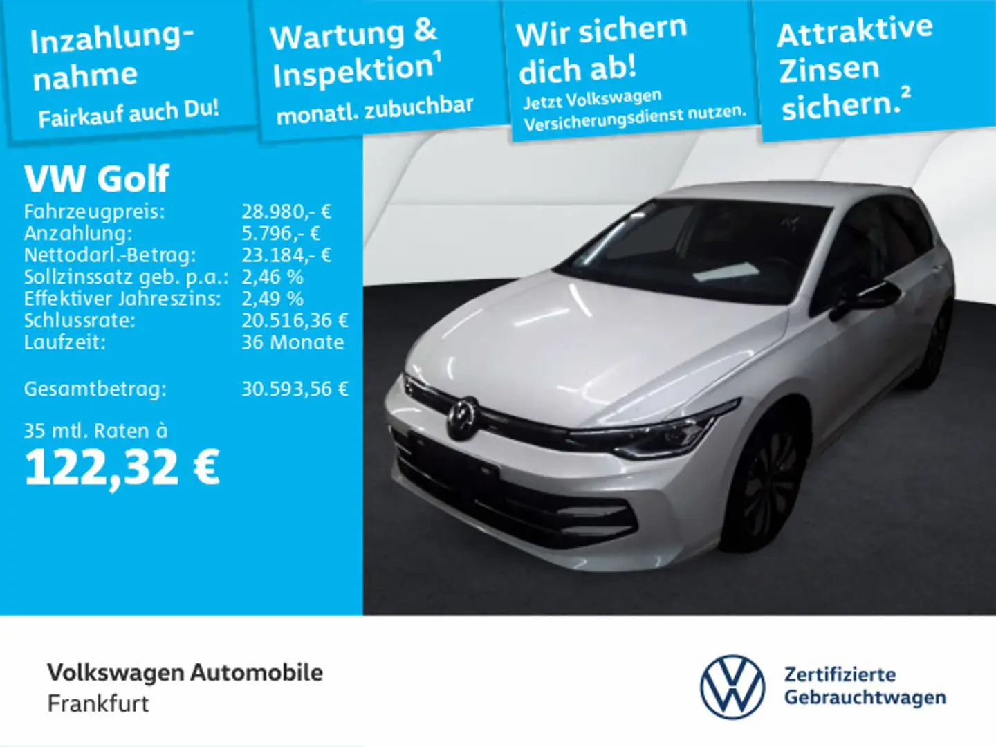 Volkswagen Golf VIII 2.0 TDI DSG Goal Navi LEDPlus DAB+ FrontAssis Blanc - 1