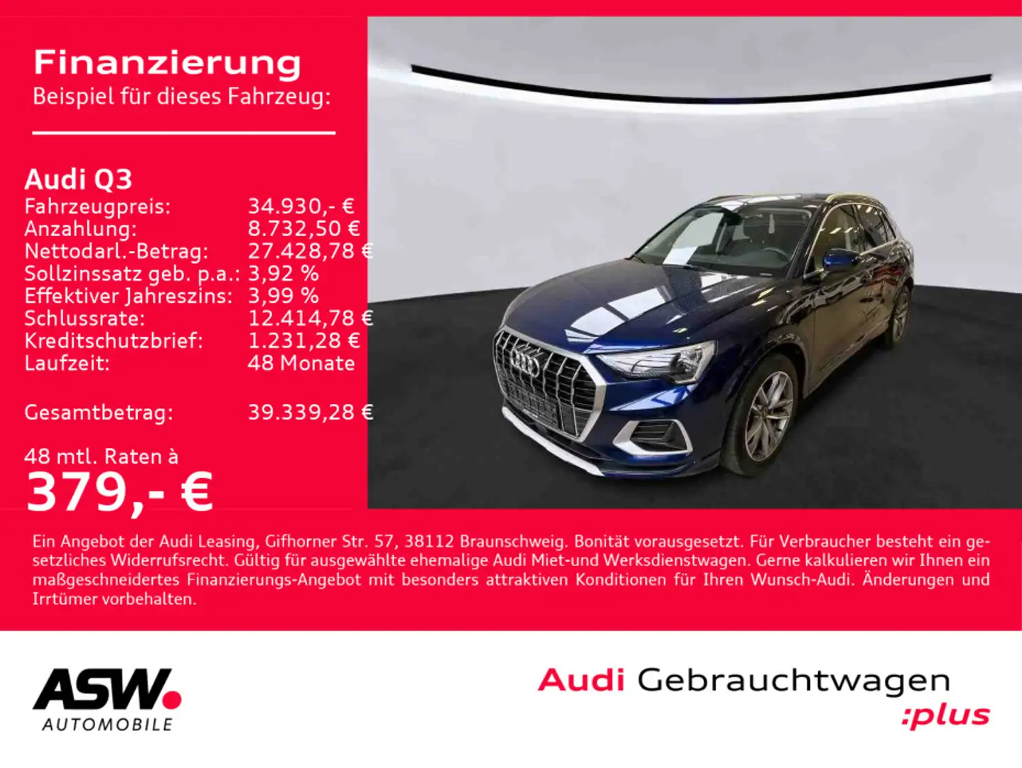 Audi Q3 advanced 35TDI Stron LED Navi PDC ACC SHZ AHK Blau - 1