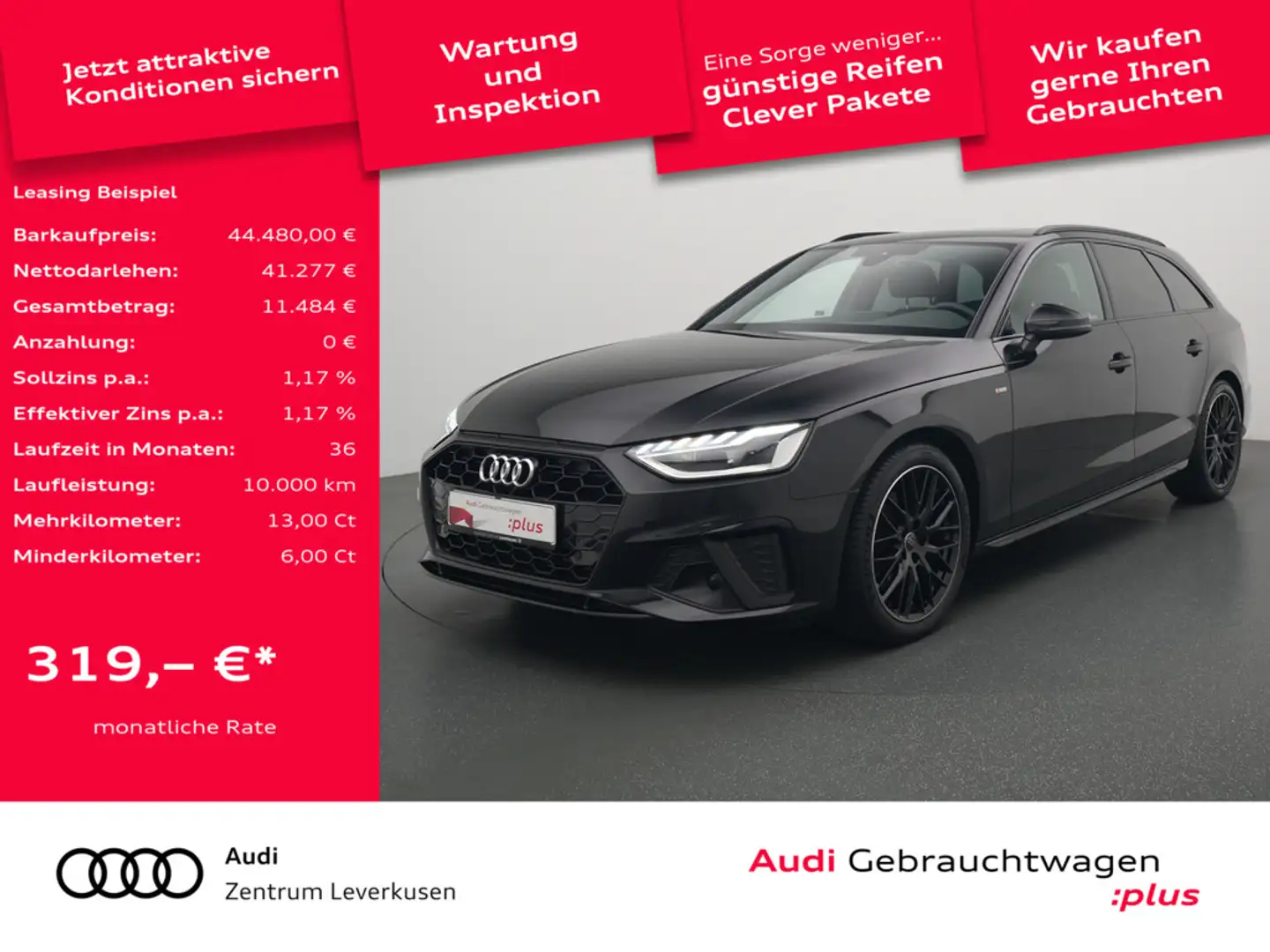 Audi A4 Avant S line ACC AHK NAVI LEDER PANO KAM Schwarz - 1