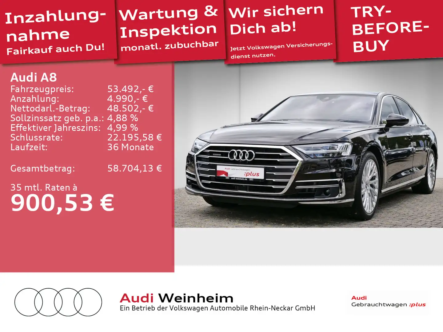 Audi A8 50 TDI quattro Pano Sport Tech Wärme Stadt Pa Schwarz - 1