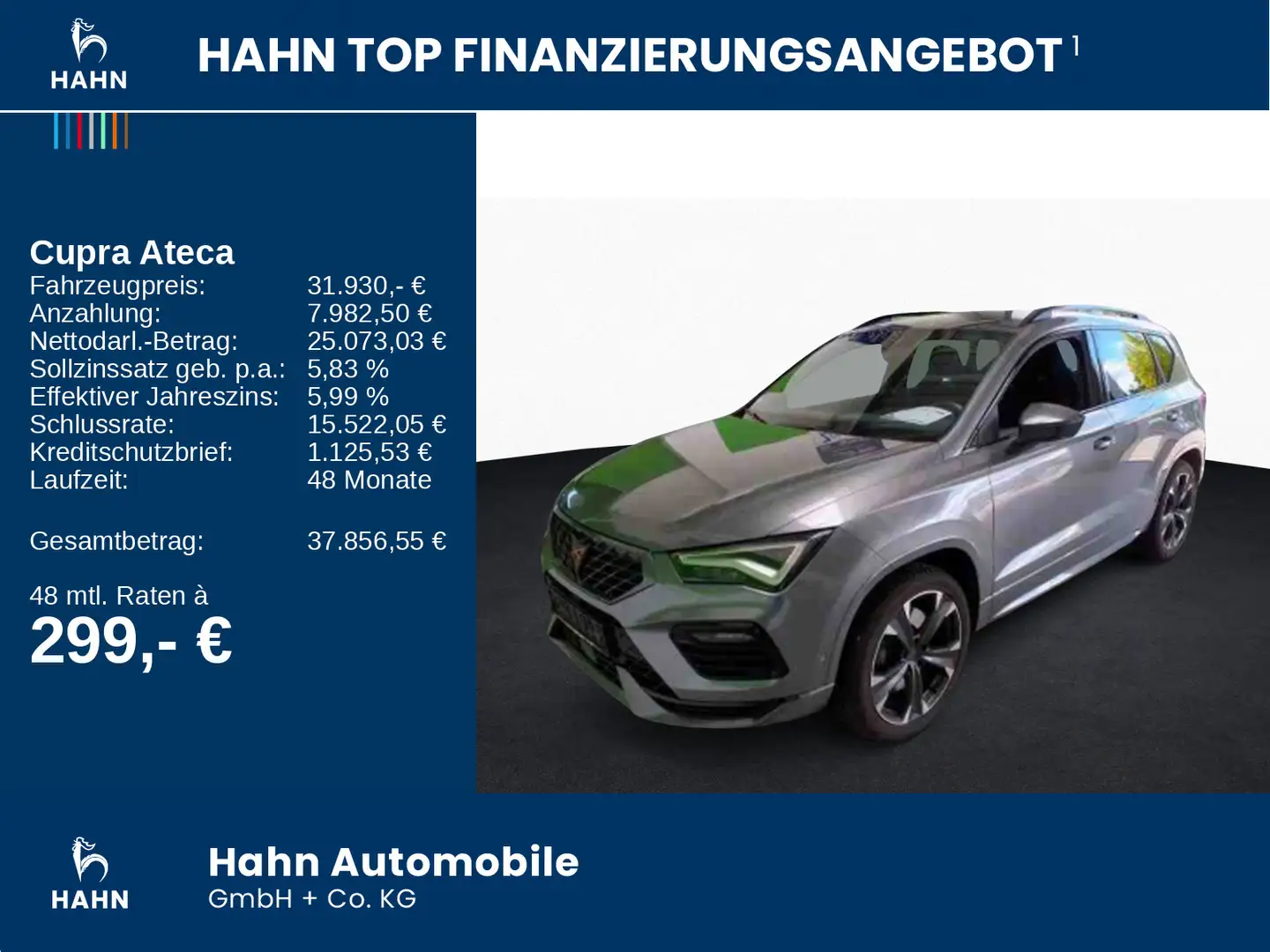 CUPRA Ateca 2.0TSI DSG 4Drive LED AHK 360° APP Sitzhzg Grau - 2