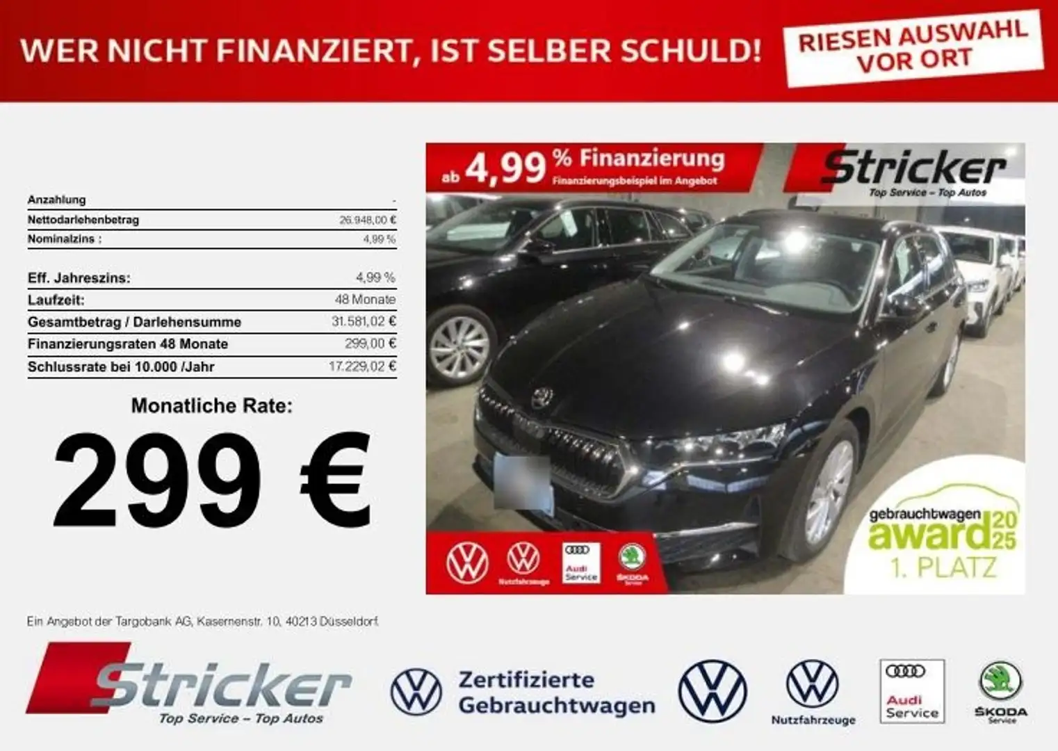 Skoda Octavia Selection 2.0TDI DSG 299,-ohne Anzahlung Navi ACC Schwarz - 2