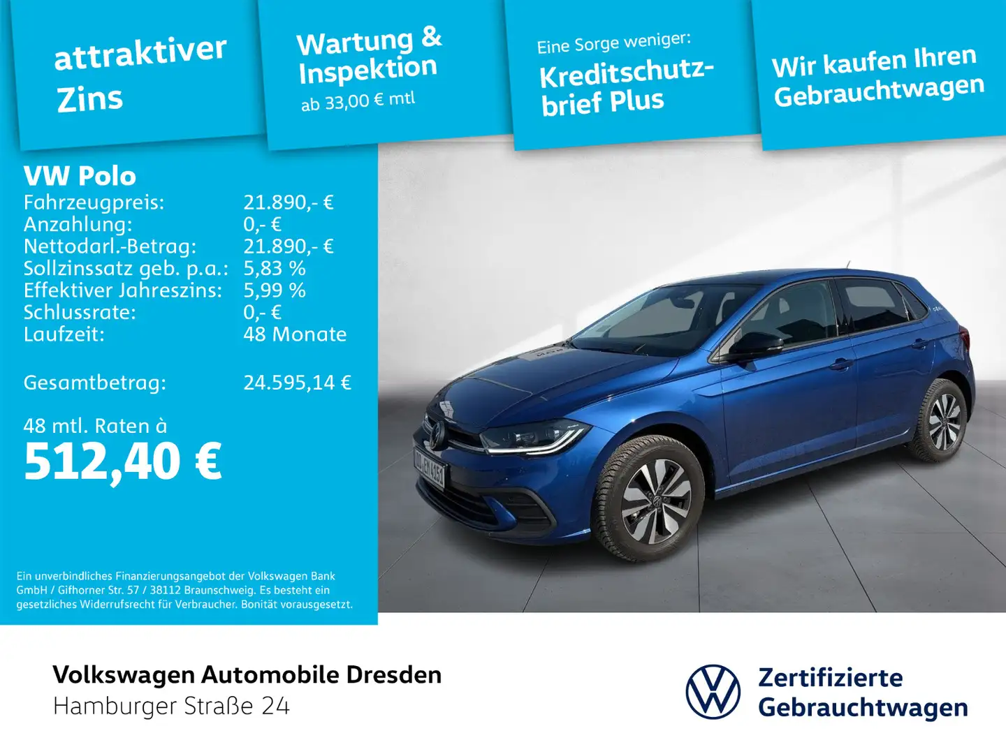 Volkswagen Polo Life 1.0 TSI OPF 5-Gang Blau - 1