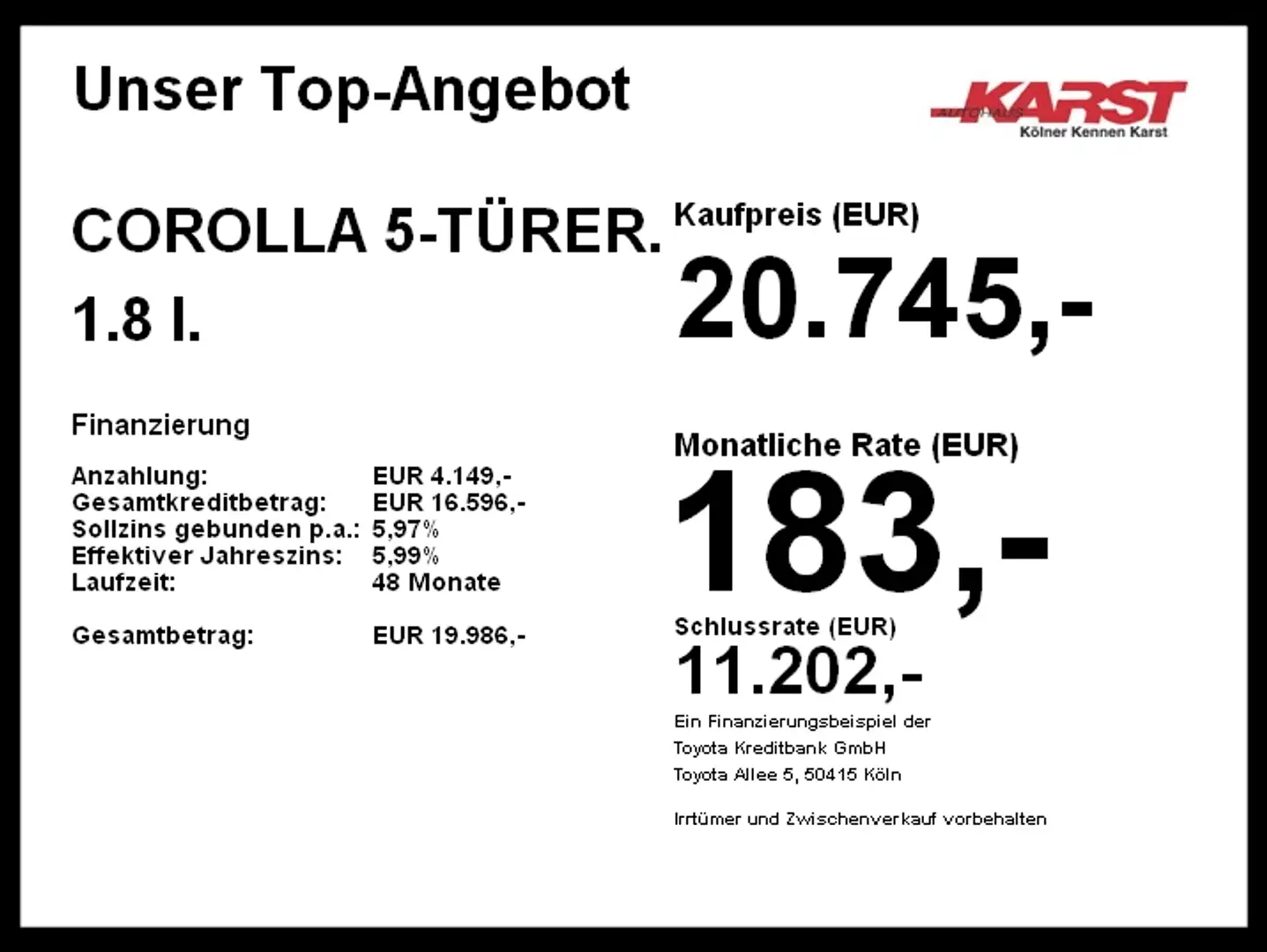 Toyota Corolla 5-TÜRER. 1.8 BSW SHZ Kamera PDC v+h Weiß - 2