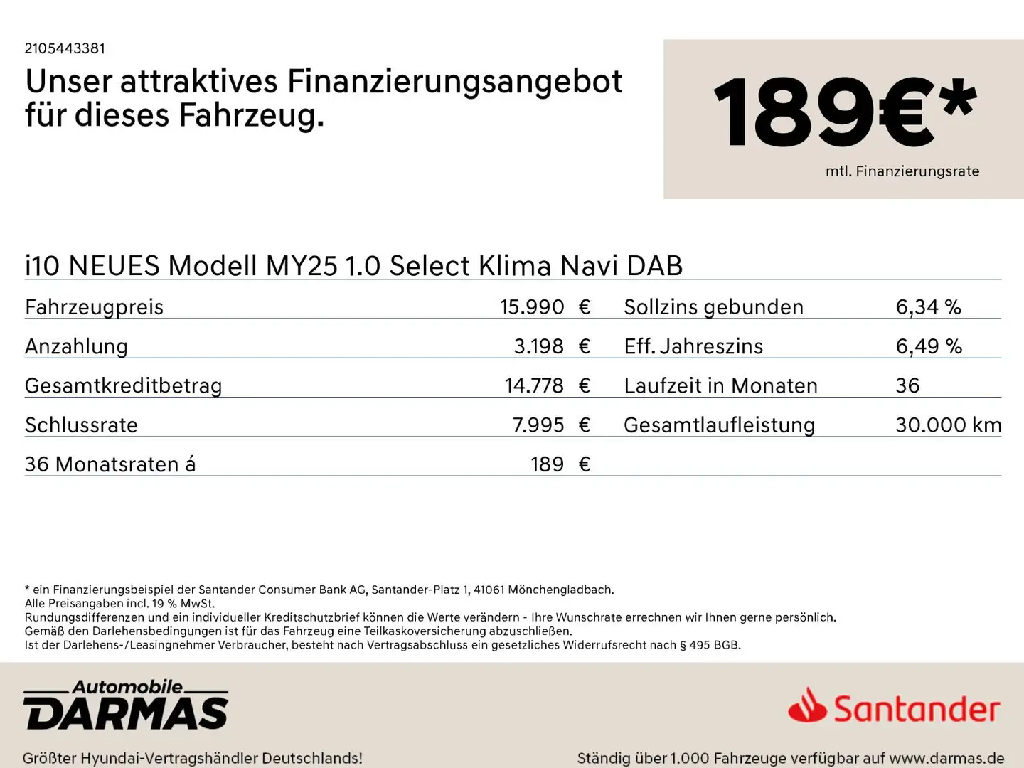 Hyundai i10 NEUES Modell MY25 1.0 Select Klima Navi DAB Weiß - 2