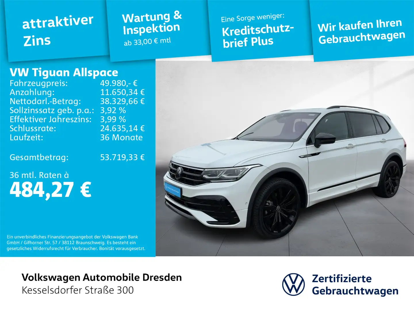 Volkswagen Tiguan Allspace 2.0 TDI DSG 4M R-Line AHZV LED K Blanc - 1