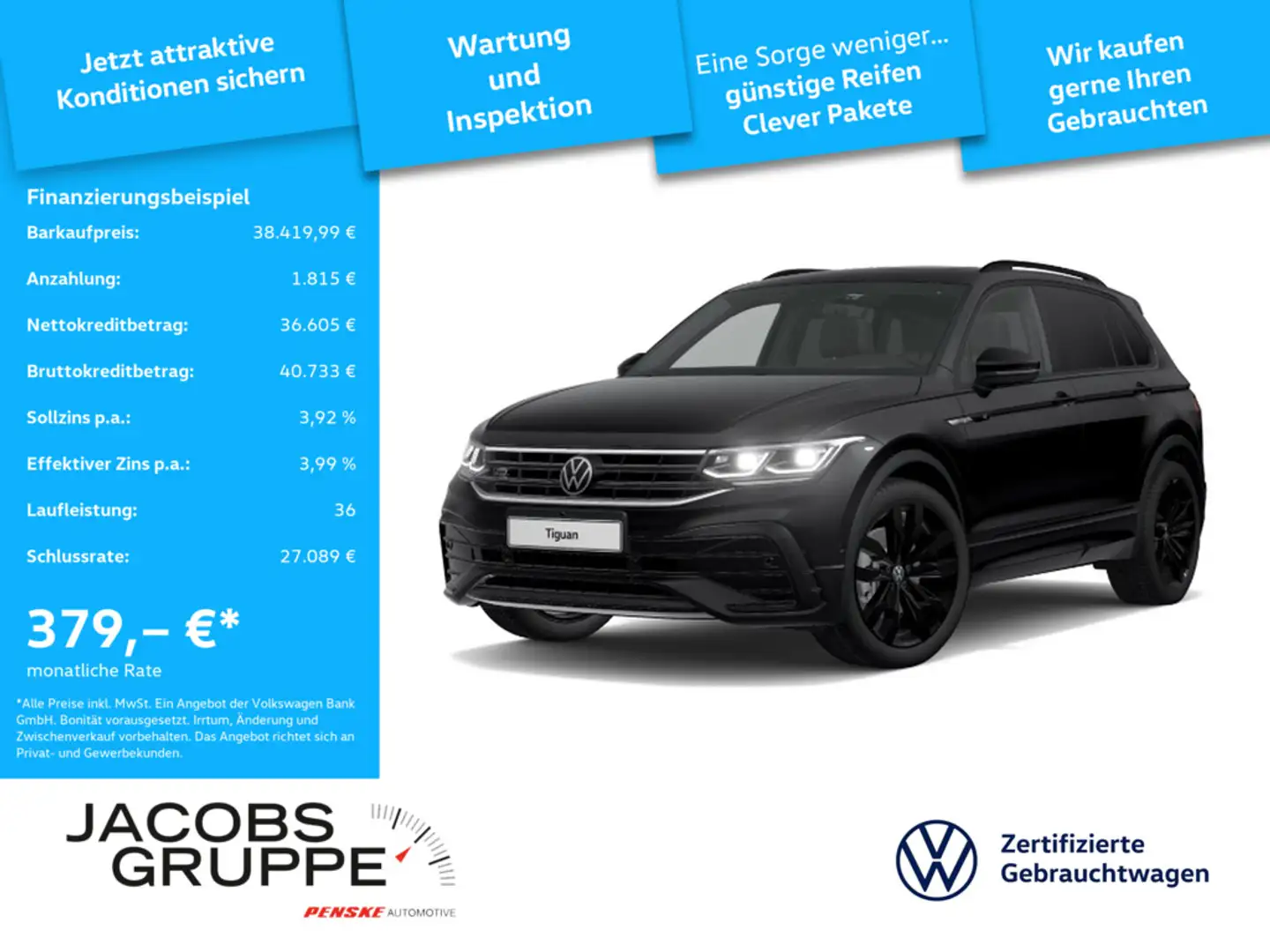 Volkswagen Tiguan 2.0 TDI R-Line 4Motion Navi*Pano*CAM*Leder*IQ * Schwarz - 1