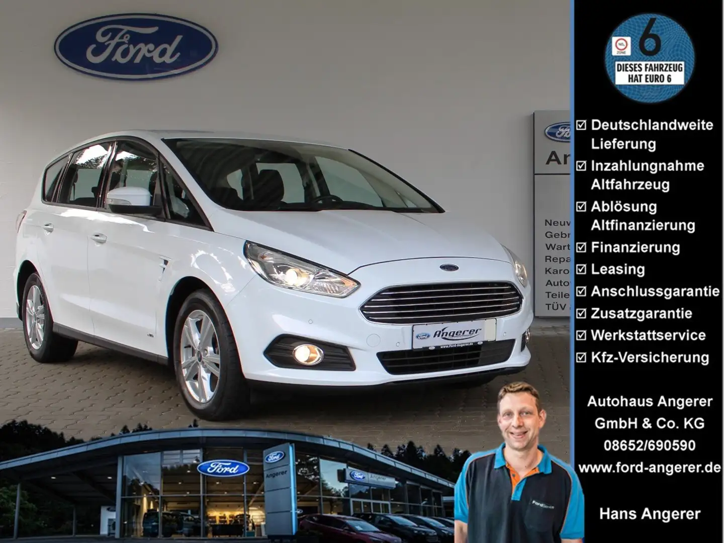 Ford S-Max Business AWD Navi,Touch,BT,USB,SHZ,PDC,AHK,8-fach Blanc - 1