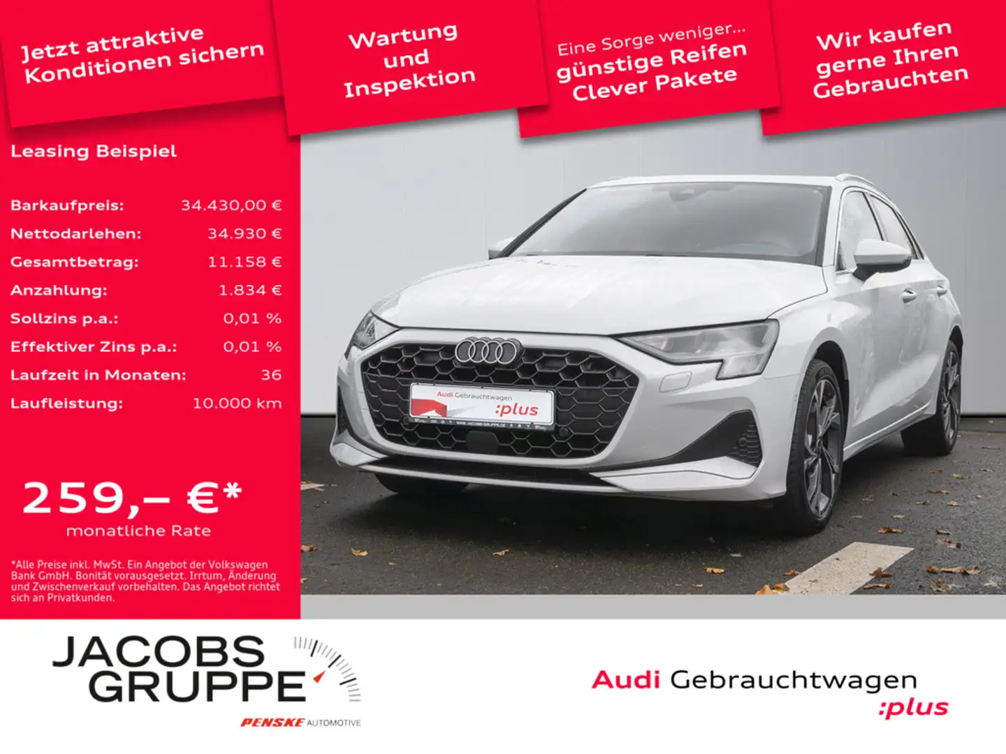 Audi A3 Sportback 30 TFSI S-tronic advanced Navi P Weiß - 1