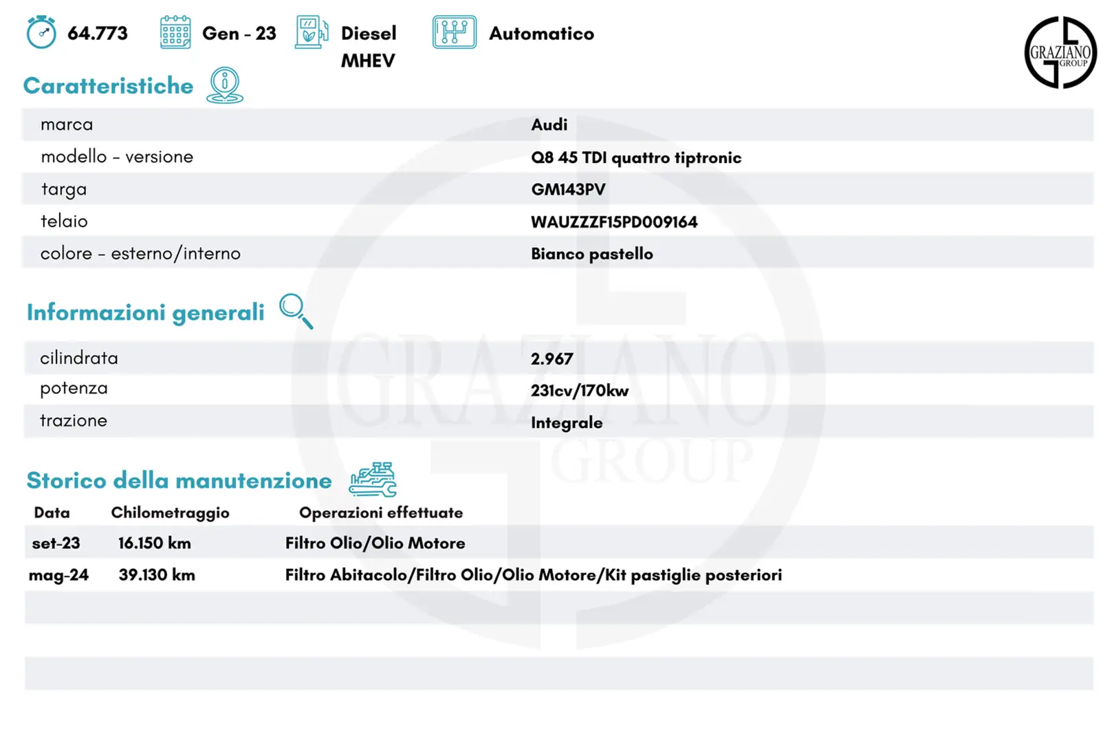 Audi Q8 45 TDI MHEV Quattro tiptronic - NO SUPERBOLLO - Bianco - 2