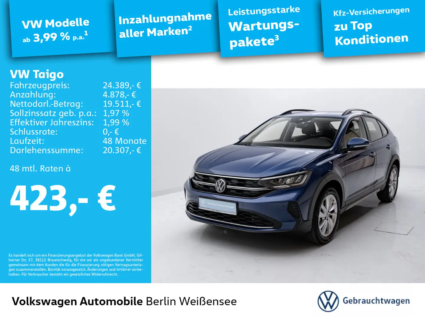 Volkswagen Taigo 1.5 TSI Life*CARPLAY*DSG*LED*SHZ*ALLWETTER Blauw - 1
