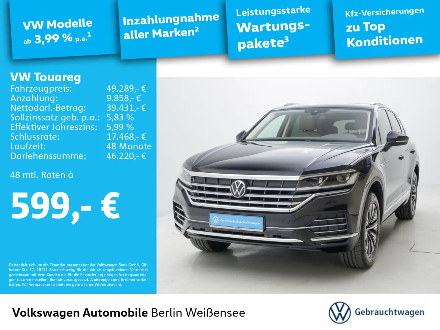 Volkswagen Touareg 3.0 V6 TDI Atmosphere*4M*NAV*PANO*ACC* Negro - 1