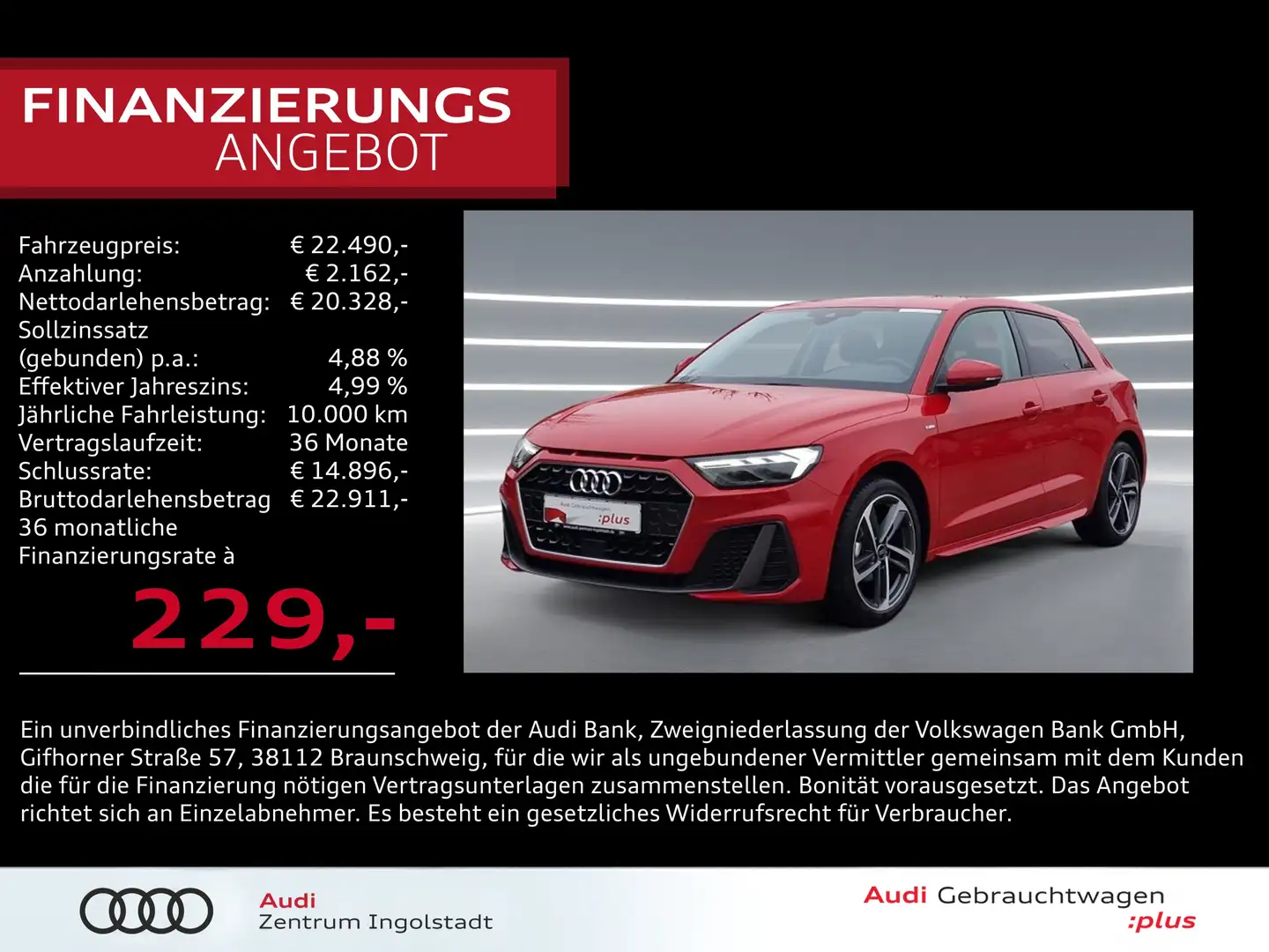 Audi A1 Sportback 25 TFSI S line LED Virtual 17" GRA Rot - 1