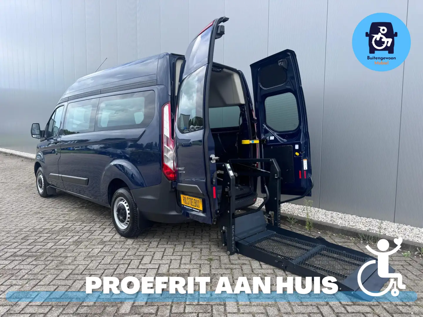 Ford Transit Custom Rolstoelbus Rolstoel Voorin 3 Persoons Blauw - 2