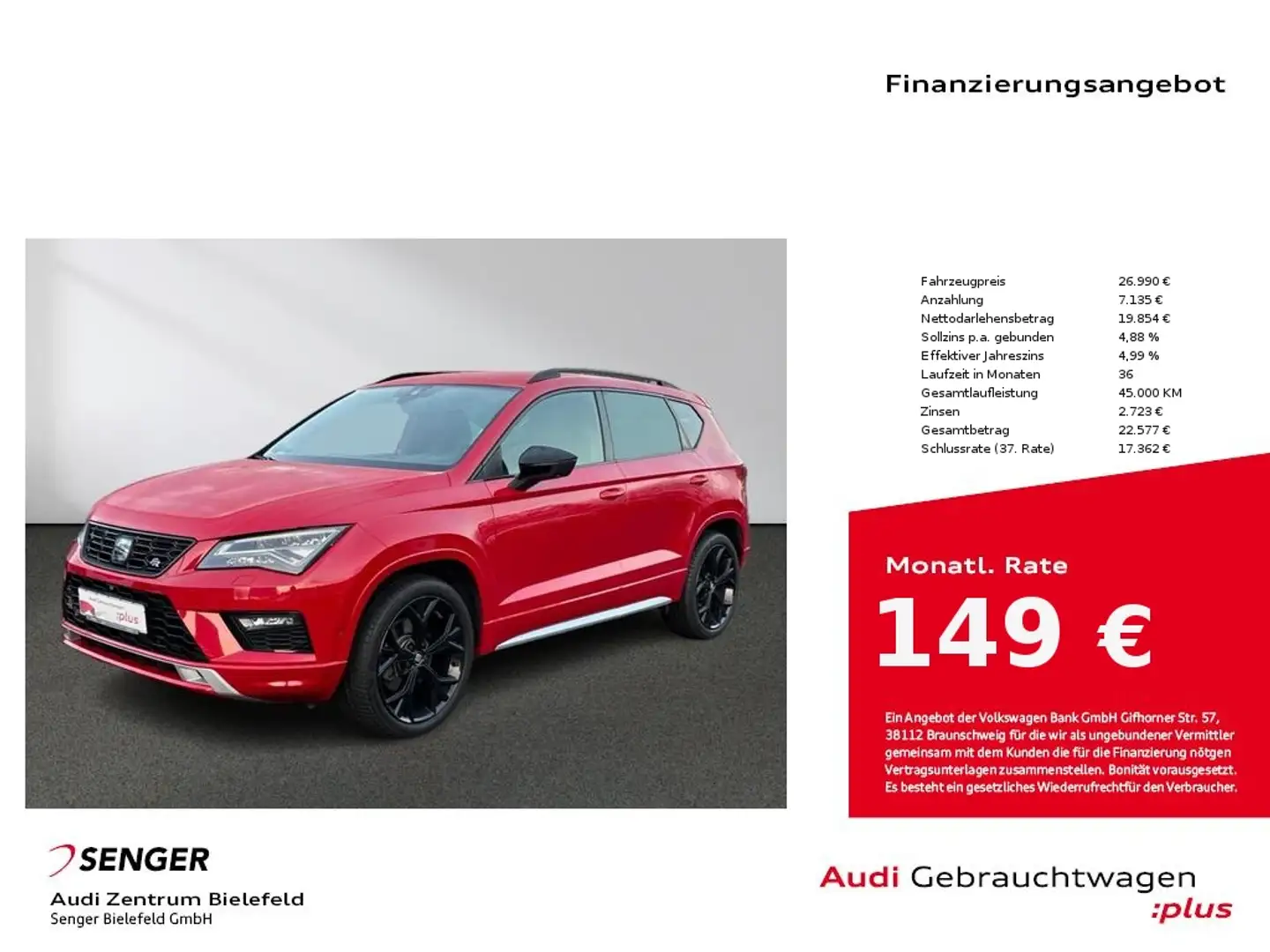 SEAT Ateca FR 2.0 TDI 4Drive CarPlay LED Komfort-S. Rouge - 1