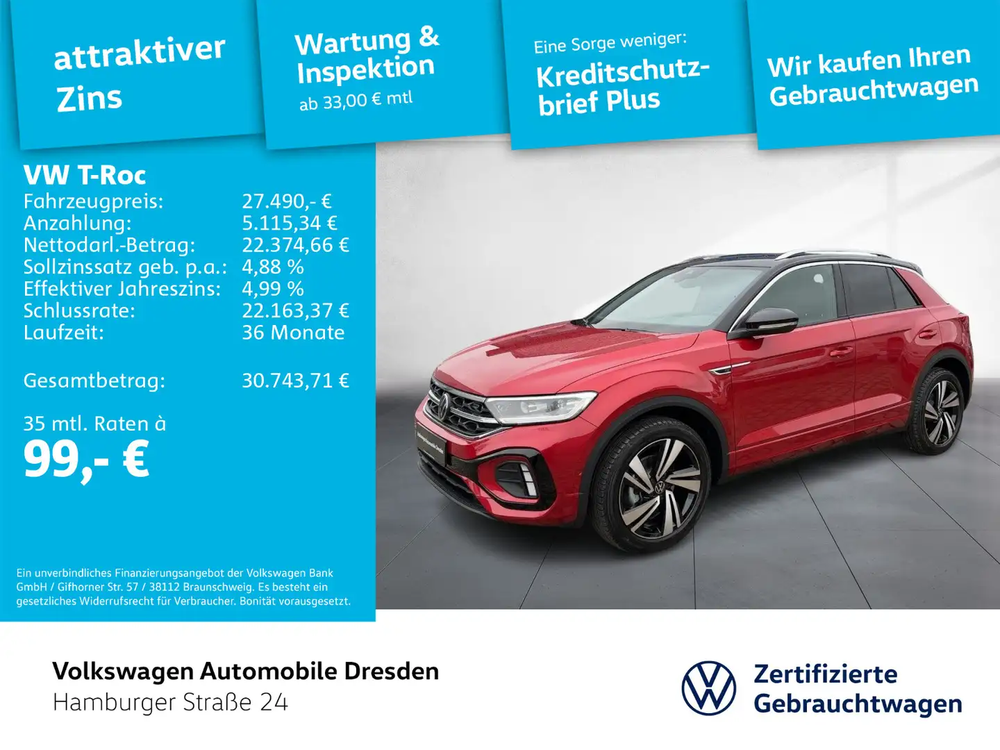 Volkswagen T-Roc R-Line 1.0 TSI *IQ.DRIVE NAVI REAR VIEW* Rot - 1