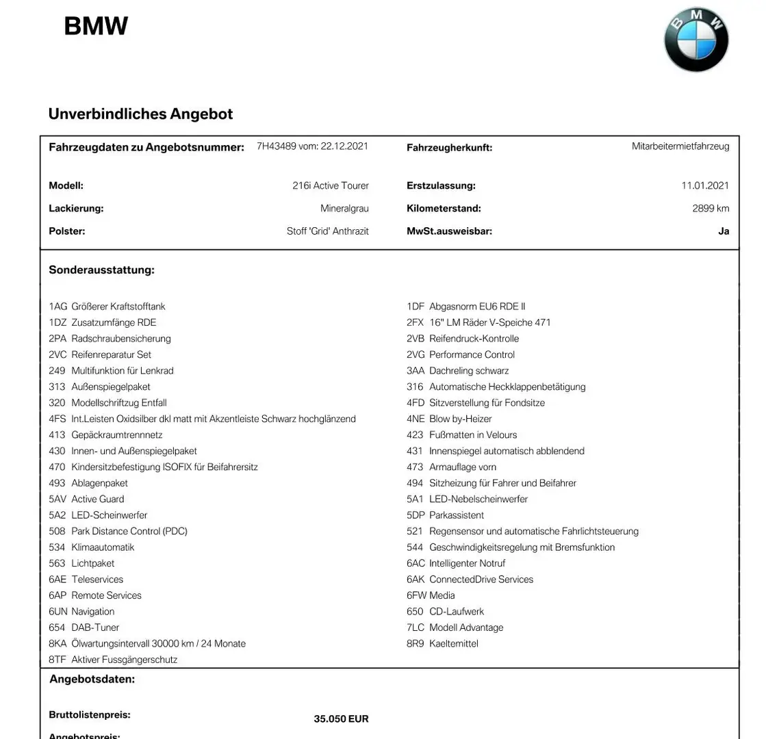 BMW 216 216i Active Tourer Advantage Grau - 2