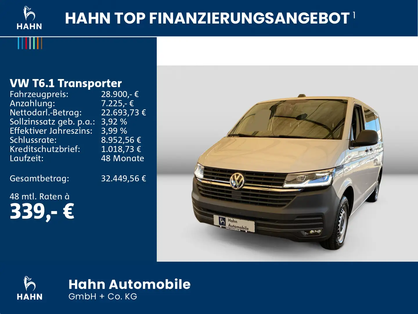 Volkswagen T6.1 Kasten 110KW TDI DSG PDC LED Stand-/Sitzhei Weiß - 2