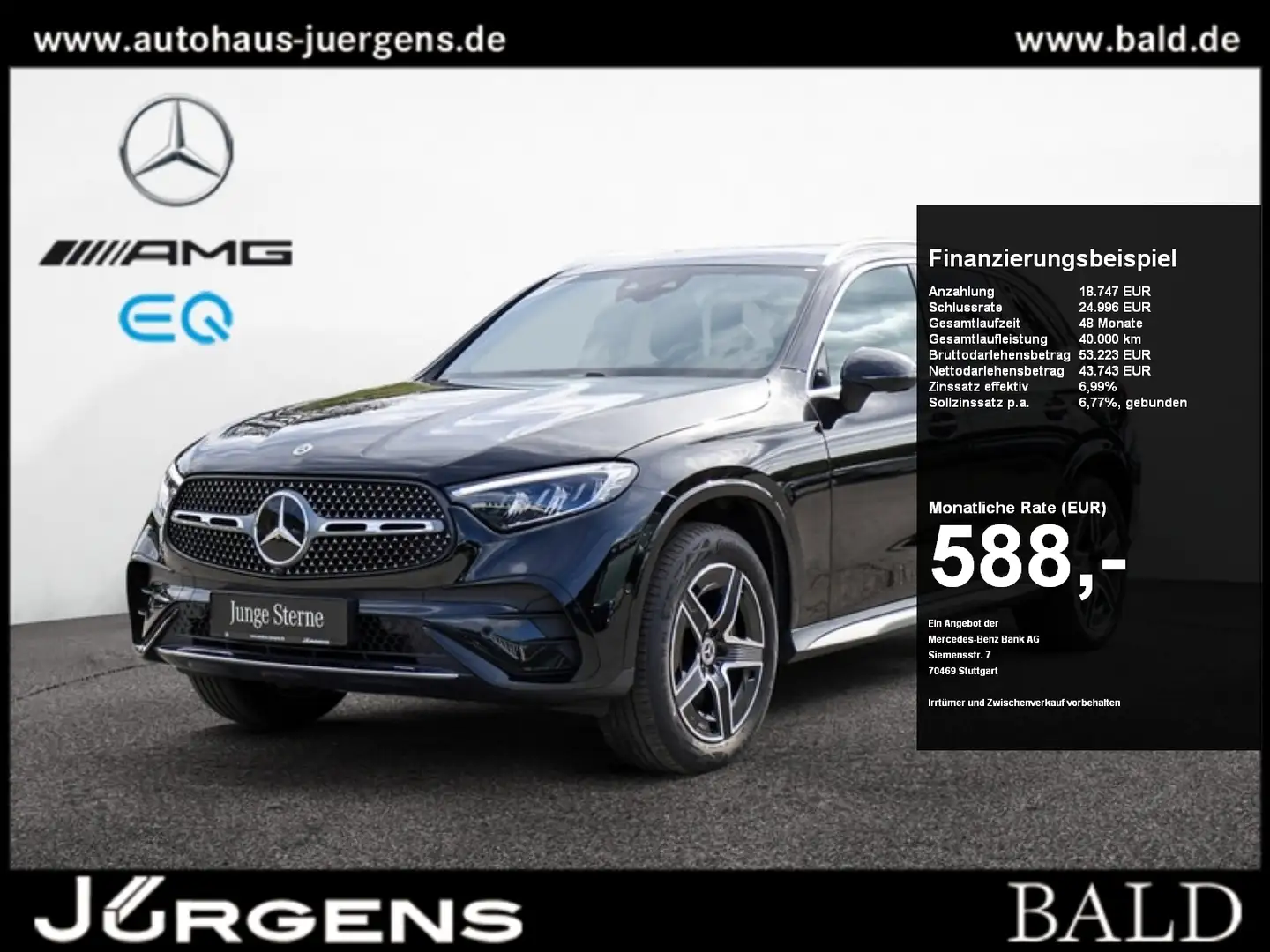 Mercedes-Benz GLC 300 de 4M AMG-Sport/Pano/Burm/AHK/Distr/Memo Schwarz - 1