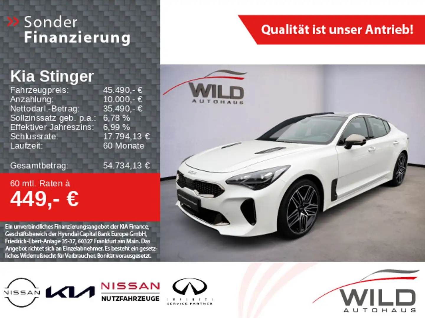 Kia Stinger 3.3 V6 T-GDI  4WD GT GL-Dach Weiß - 1