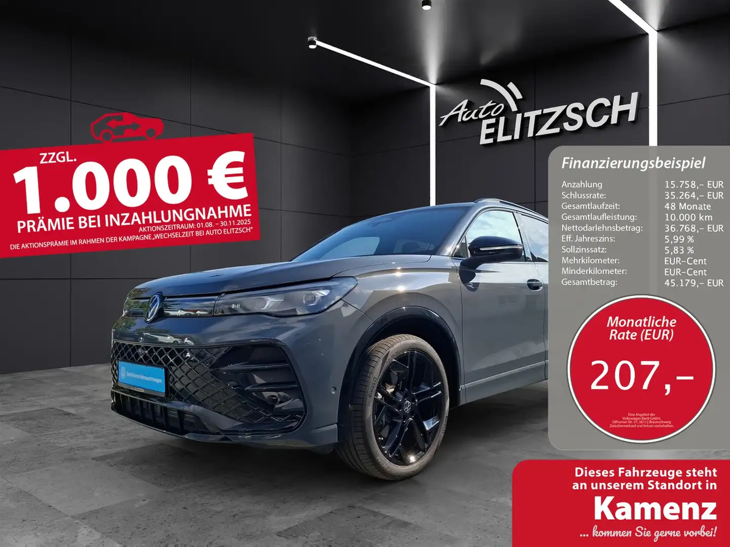 Volkswagen Tiguan TDI R-Line DSG 4Mo Matrix AHK Navi HUD Pano Ham... Grau - 1