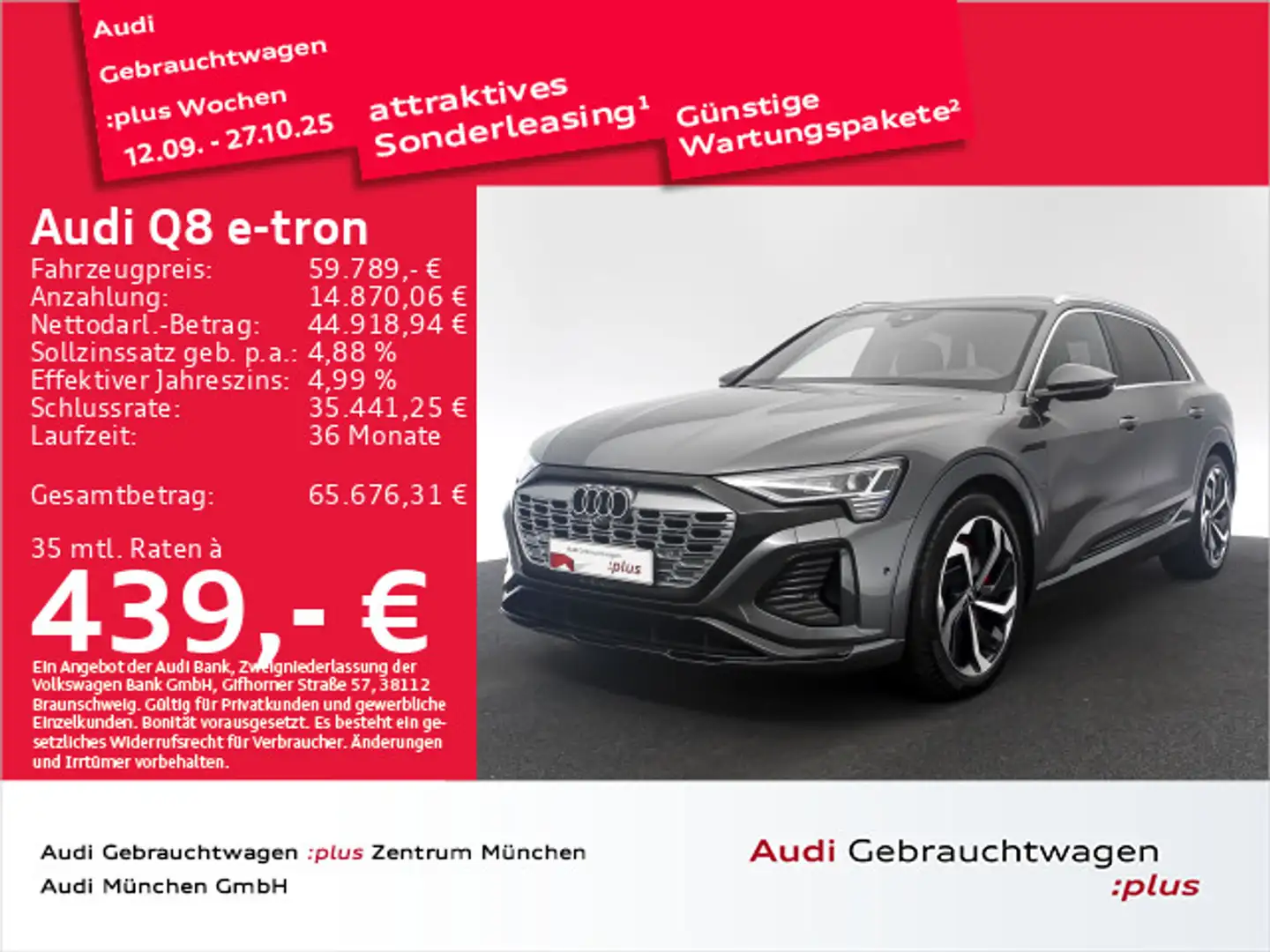 Audi Q8 e-tron 50 qu. 2x S line Pano/Matrix/HuD Grau - 1