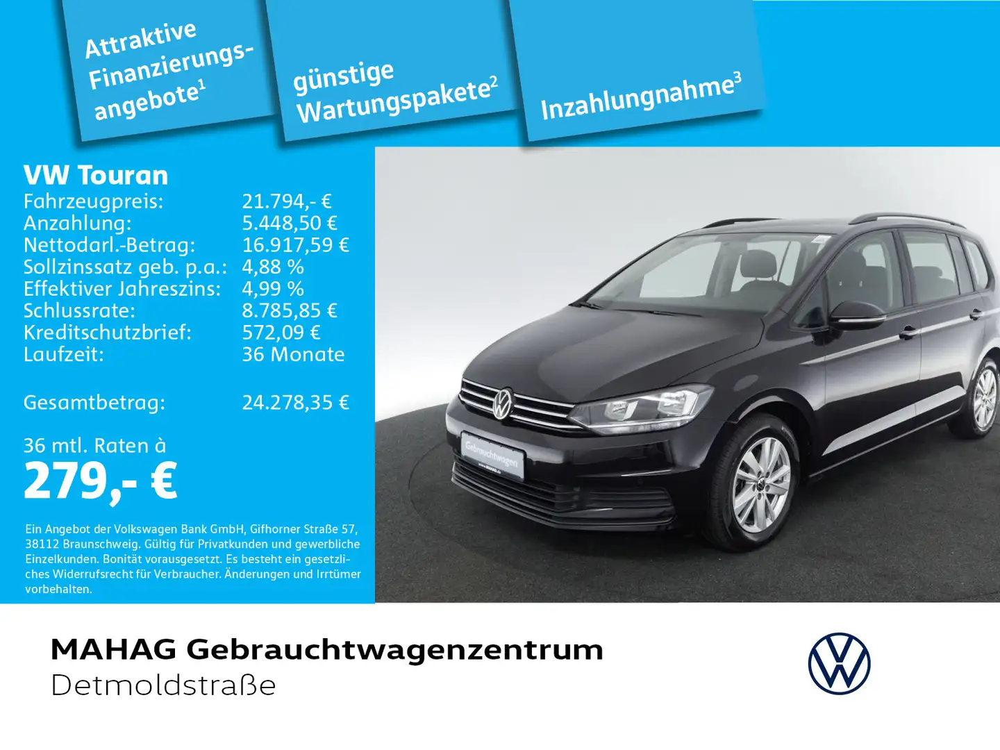 Volkswagen Touran Comfortline 1,5 TSI Navi ParkPilot Sitzhz Noir - 1