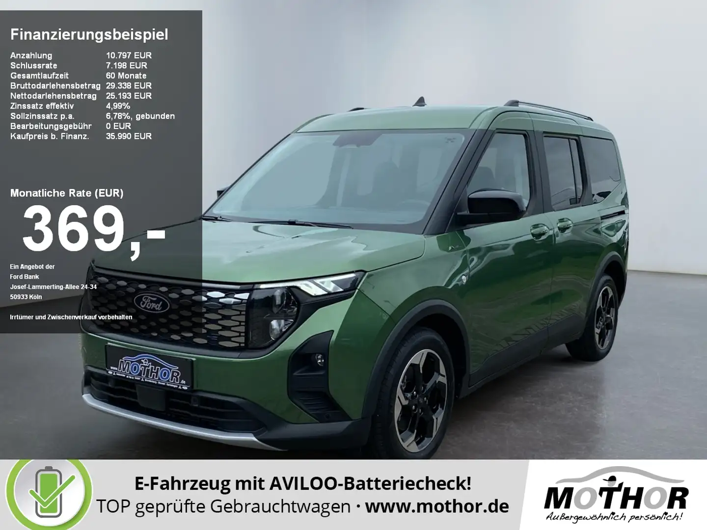 Ford Tourneo Courier Active BEV ACC PDC NAV KAM Grün - 1