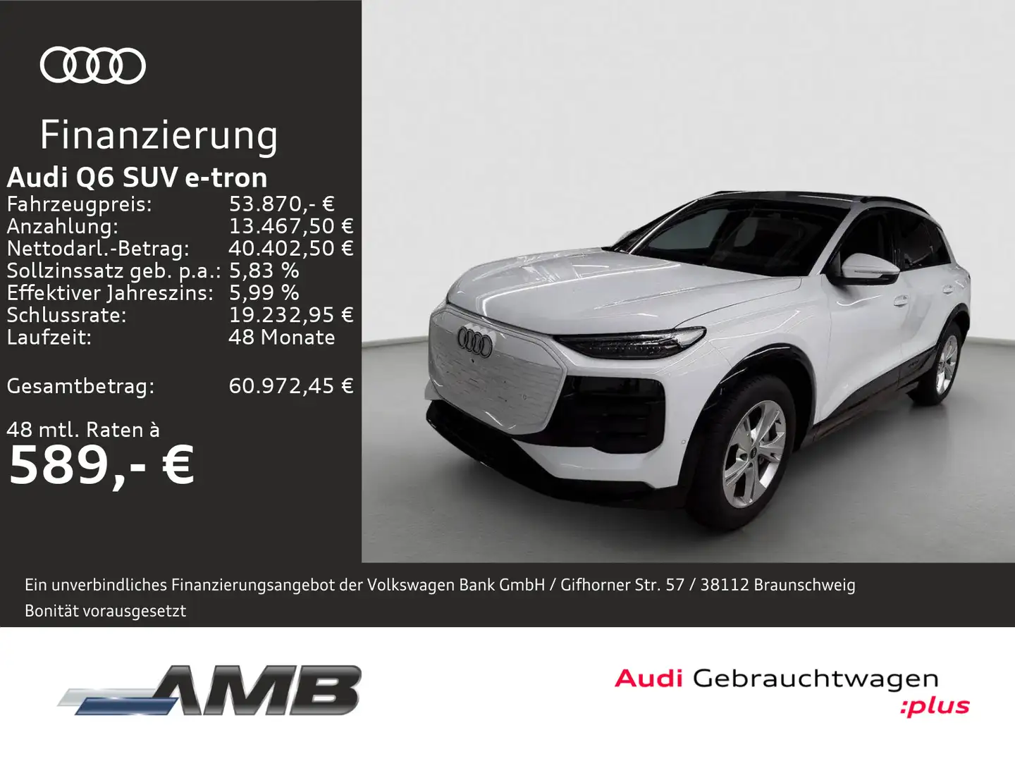 Audi Sonstige Q6 e-tron AHK/LED+/360°/Tech/Wärmepumpe/04.30Gar Weiß - 1