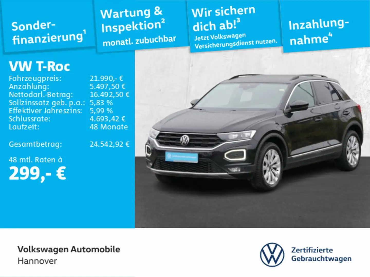 Volkswagen T-Roc 1.5 TSI Sport ACC PDC Navi SHZ LED Schwarz - 1
