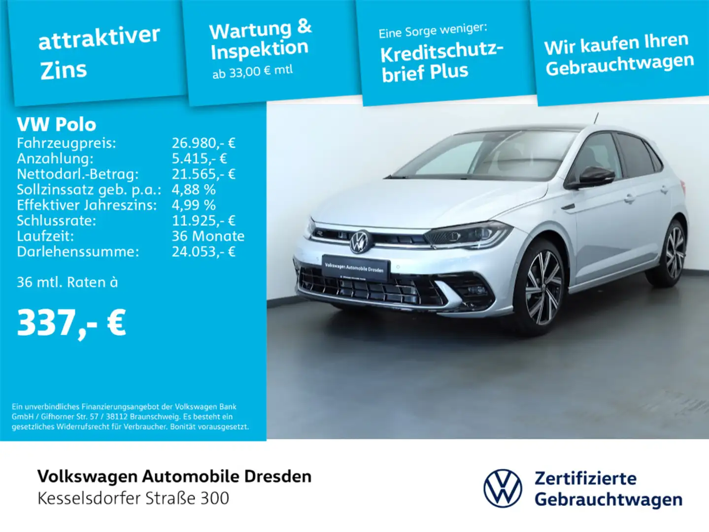 Volkswagen Polo 1,0 l TSI DSG R-Line*NAVI SCHIEBEDACH* Silber - 1