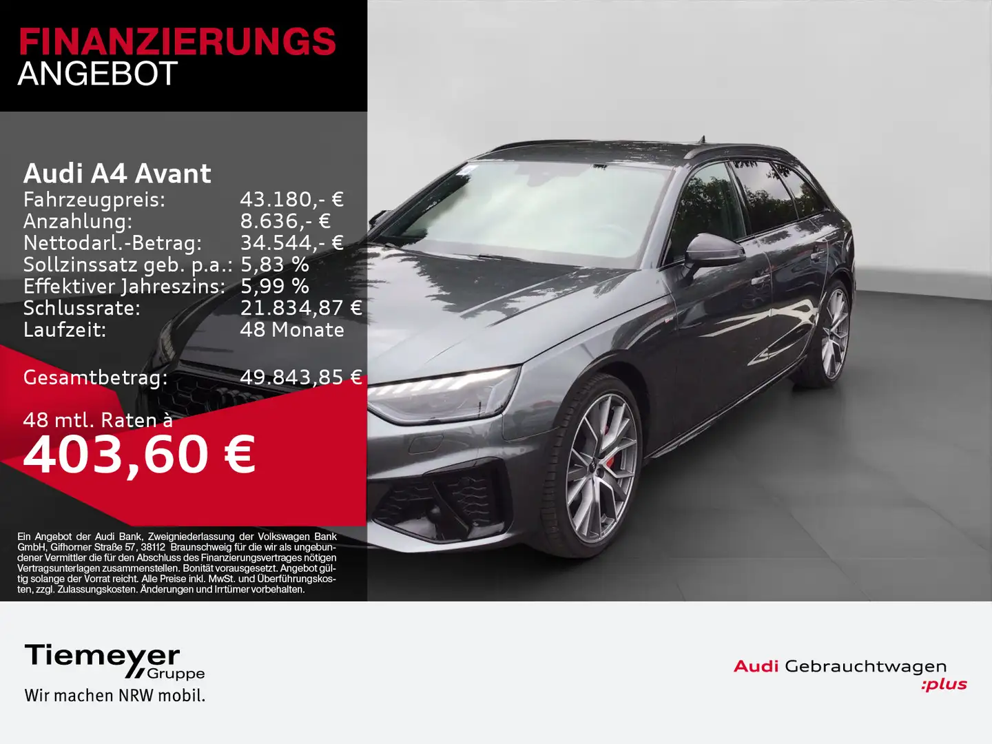 Audi A4 40 TFSI Q 2x S LINE LM19 KAMERA NAVI+ V Grau - 1