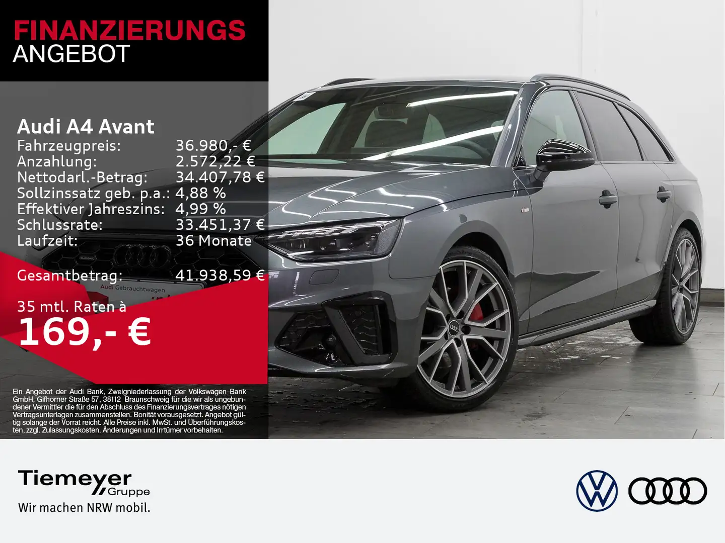 Audi A4 40 TFSI Q 2x S LINE LM19 KAMERA NAVI+ V Grau - 1