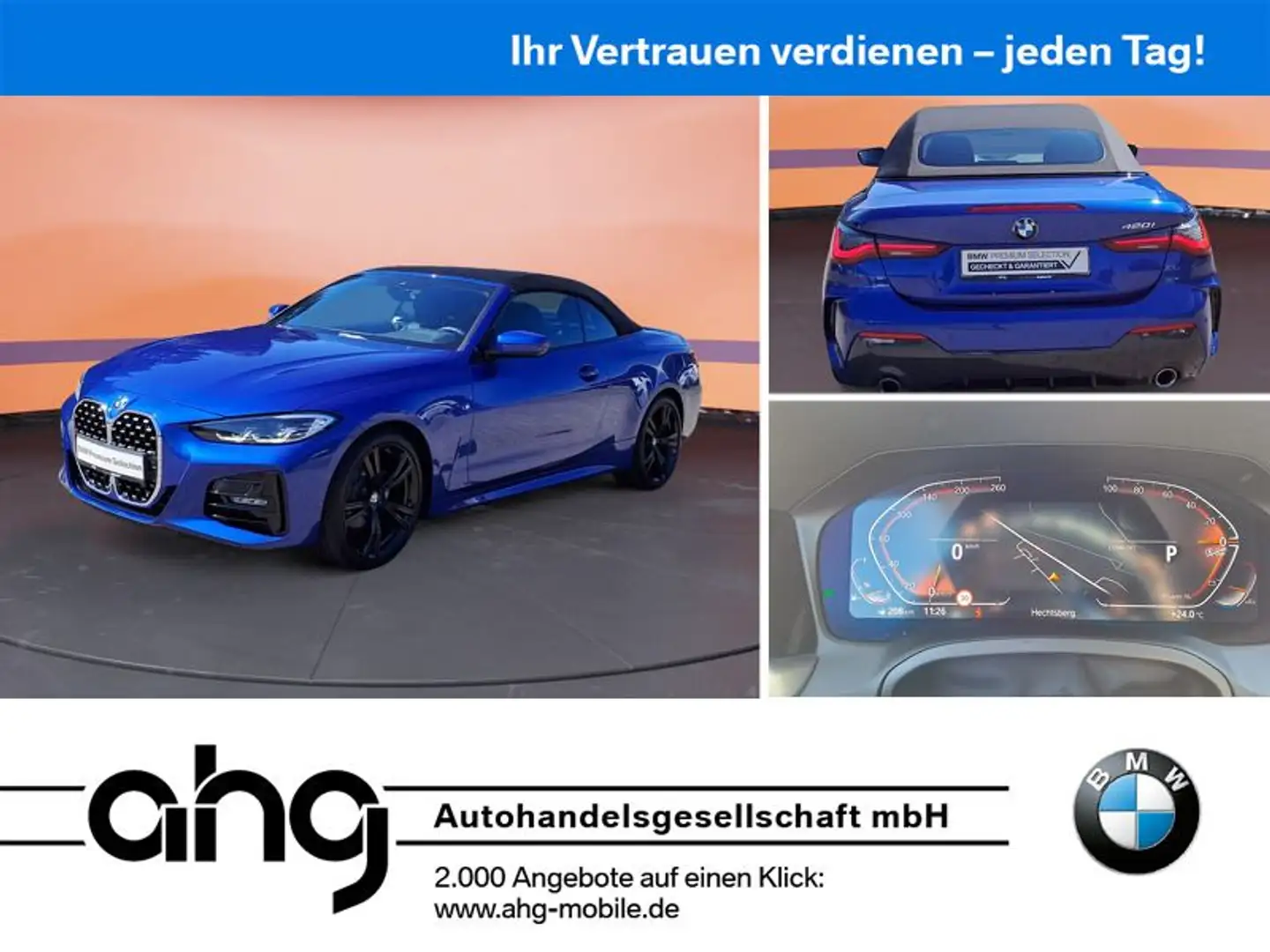 BMW 420 i Cabrio M Sport Sport Aut. Klimaaut. HIFI Blauw - 1