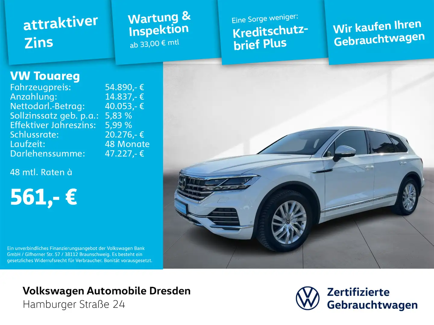 Volkswagen Touareg Elegance 3.0 TDI IQ LUFT AHK HUD LEDER Weiß - 1