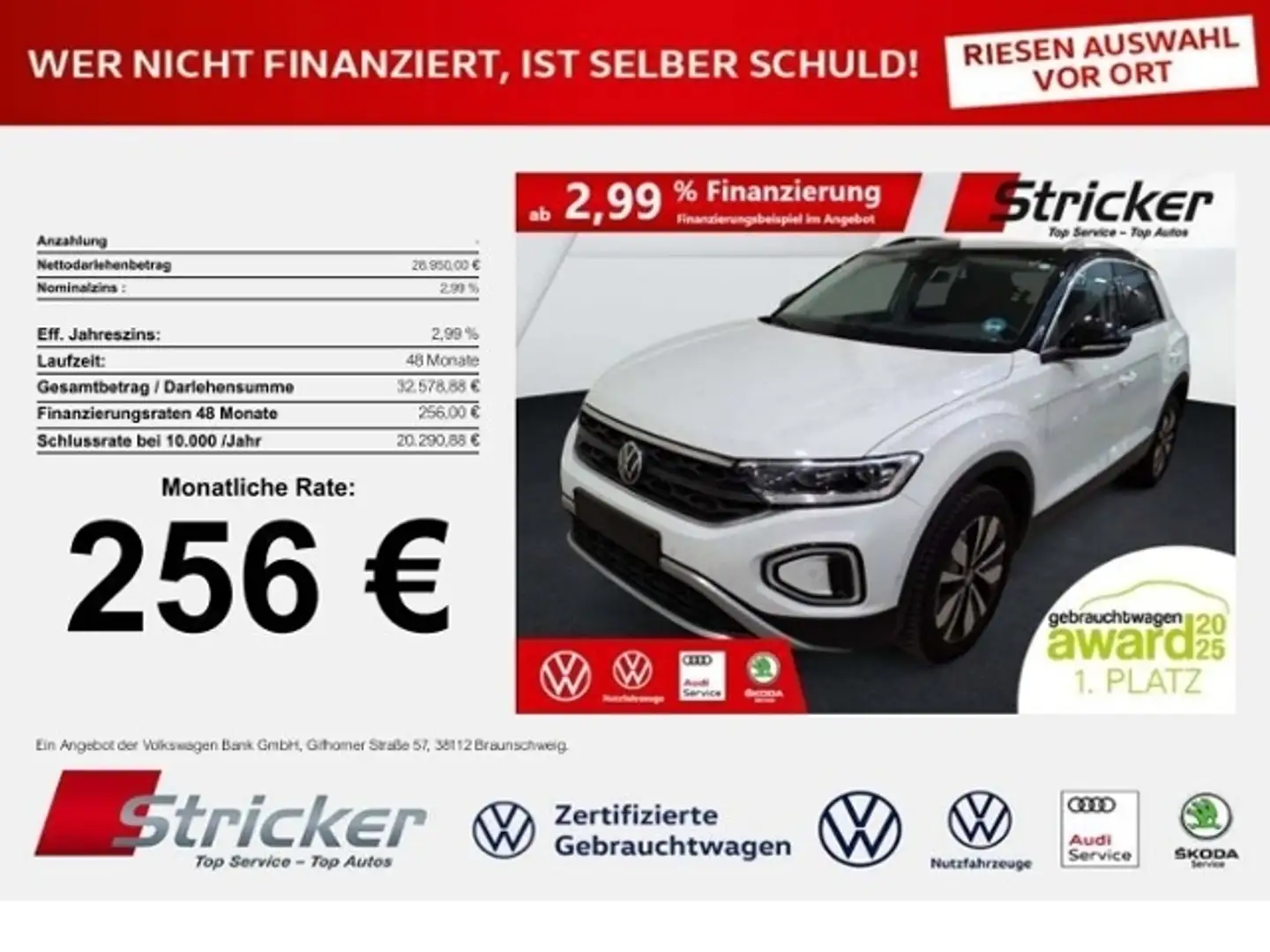 Volkswagen T-Roc GOAL 2.0TDI DSG 256,-ohne Anzahlung Navi AHK Kame Weiß - 1