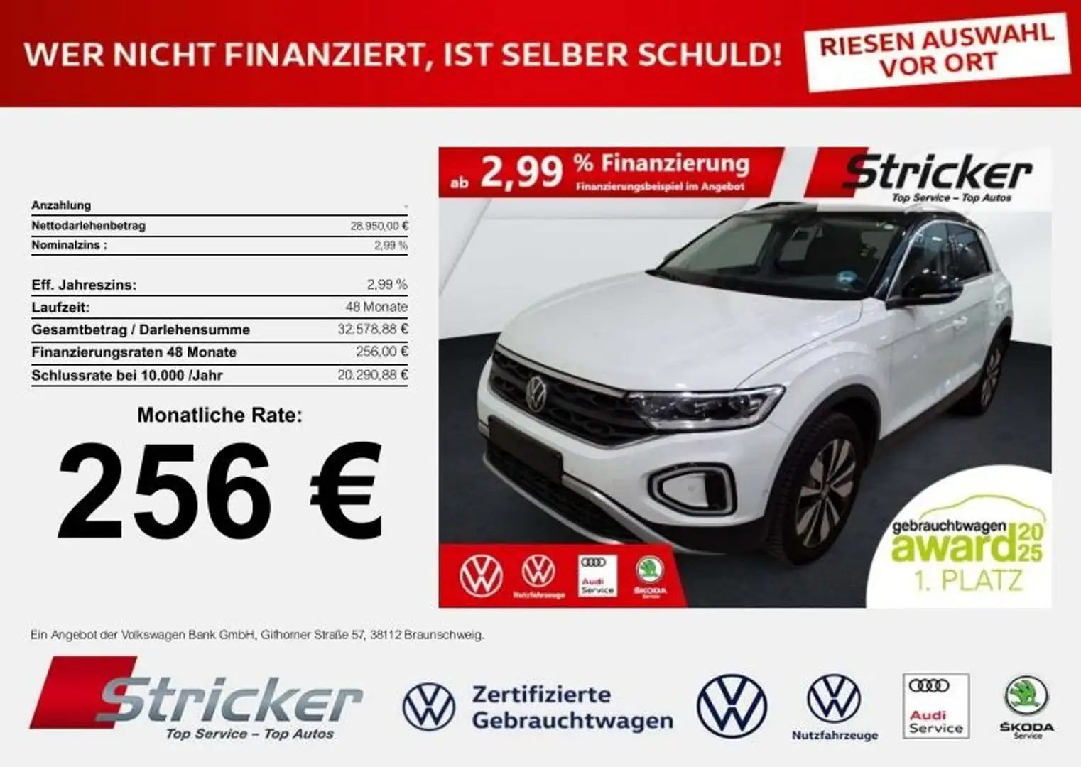 Volkswagen T-Roc GOAL 2.0TDI DSG 256,-ohne Anzahlung Navi AHK Kame Weiß - 2
