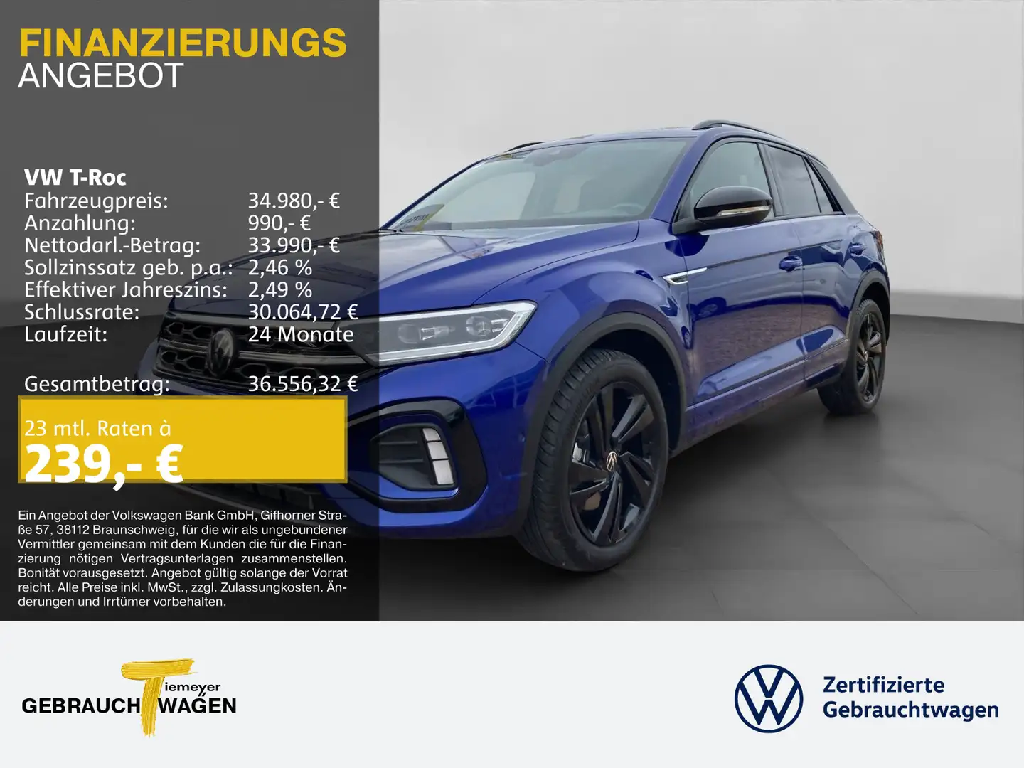 Volkswagen T-Roc 2.0 TDI DSG R-LINE PANO KAMERA AHK NAVI Blau - 1